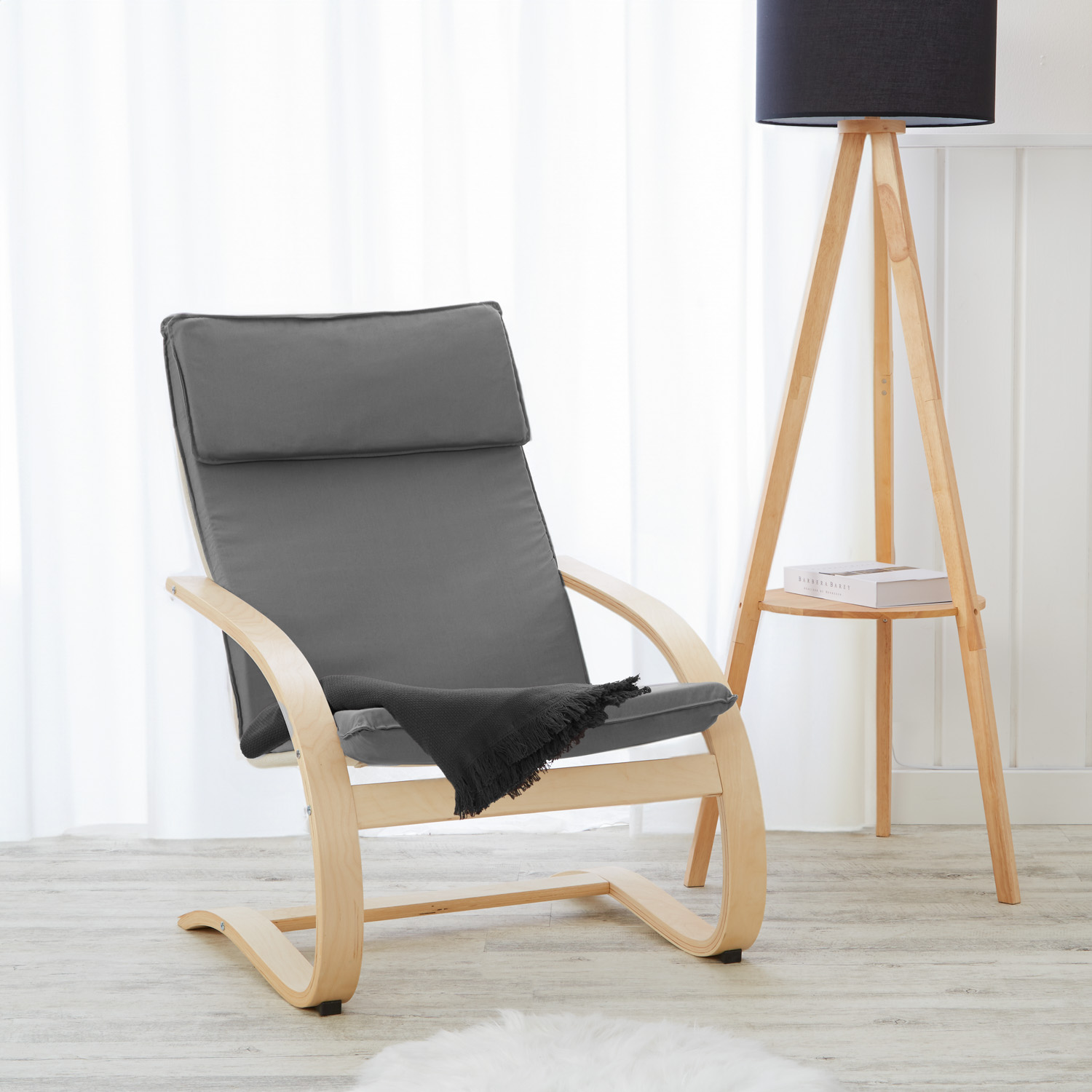Relaxsessel Grau | without Footrest | Natural Wood | Glider Rocking Chair Nursing Chair Recliner