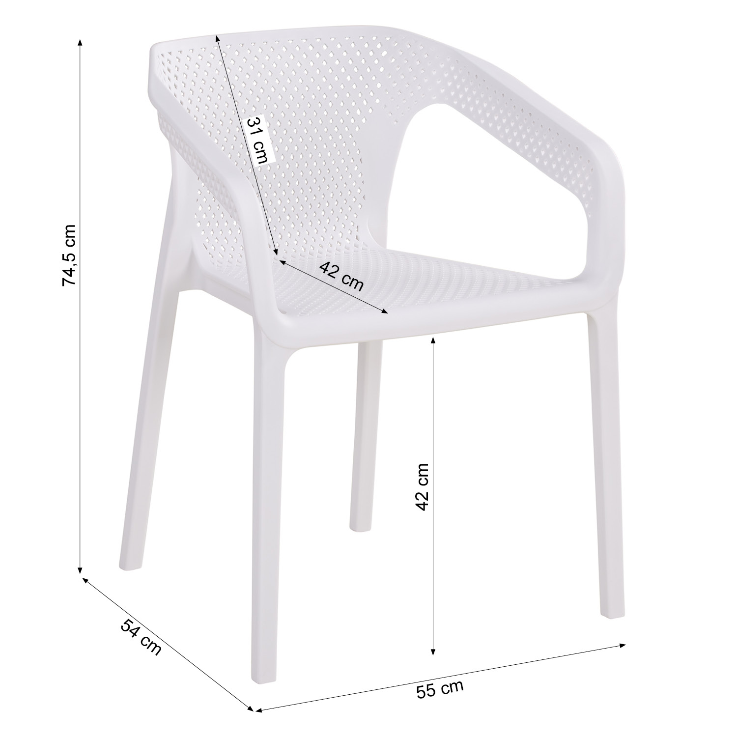 Set of 6 Garden chair with armrests Camping chairs White Outdoor chairs Plastic Egg chair Lounger chairs Stacking chairs