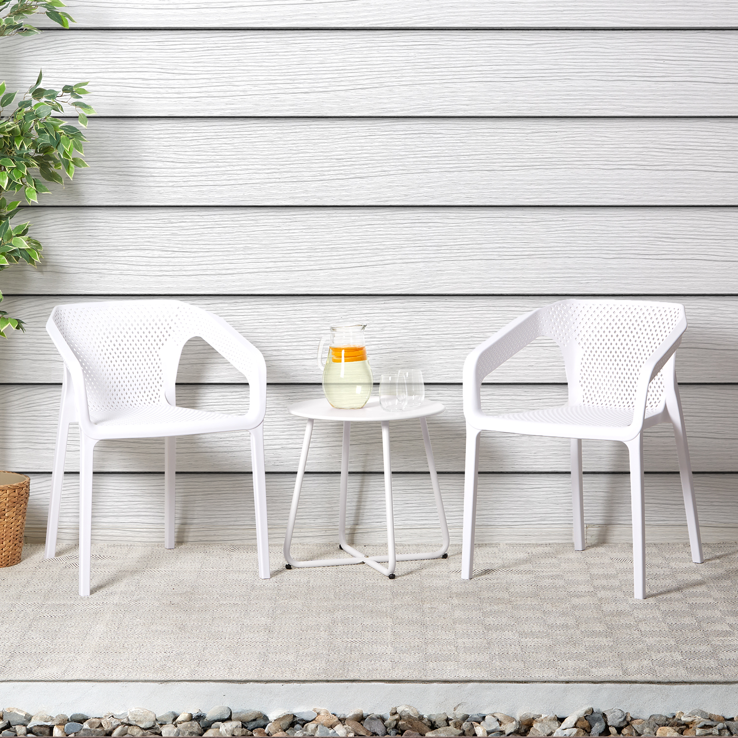 Gartenstuhl 2er Set Outdoor Stühle Weiß Stapelbar