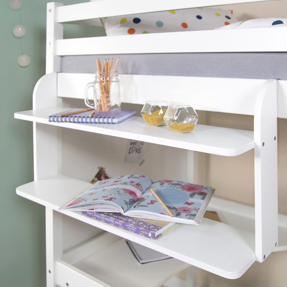 Hanging Shelf Bunk Bed Bookshelf Suspended Rack White Wood 2 Shelves