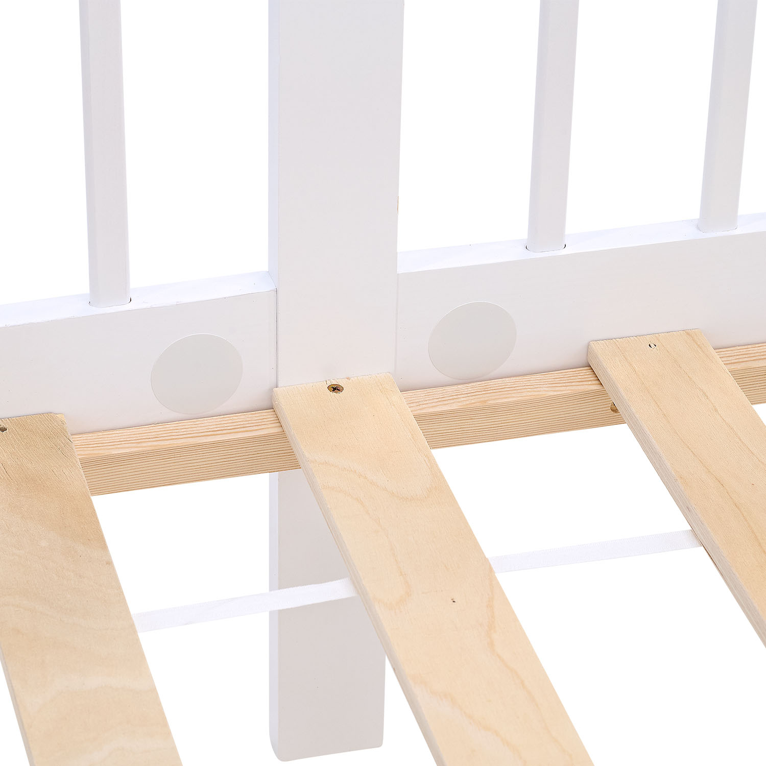 Children's Bed 90x200 cm White Natural | Wooden bed with 2 drawers | Single Bed | with Slatted Frame | Fall Protection