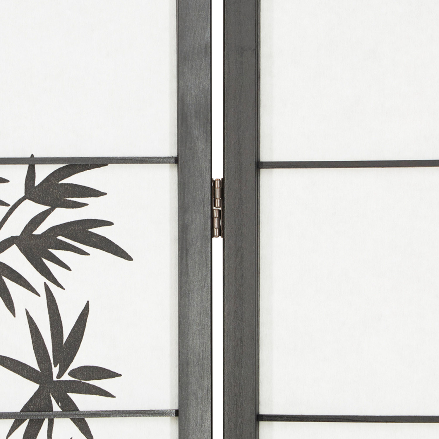Paravent Raumteiler 4 teilig, Holz Schwarz, Reispapier Weiß, Bambusmuster, Höhe 179 cm	