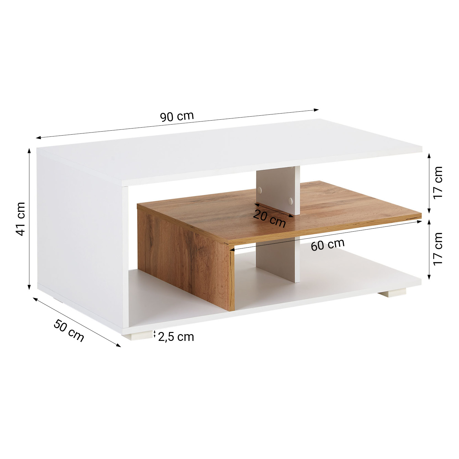 Coffee Table 90x50 cm Living Room Table Storage Wooden White Table Oak Sofa Table