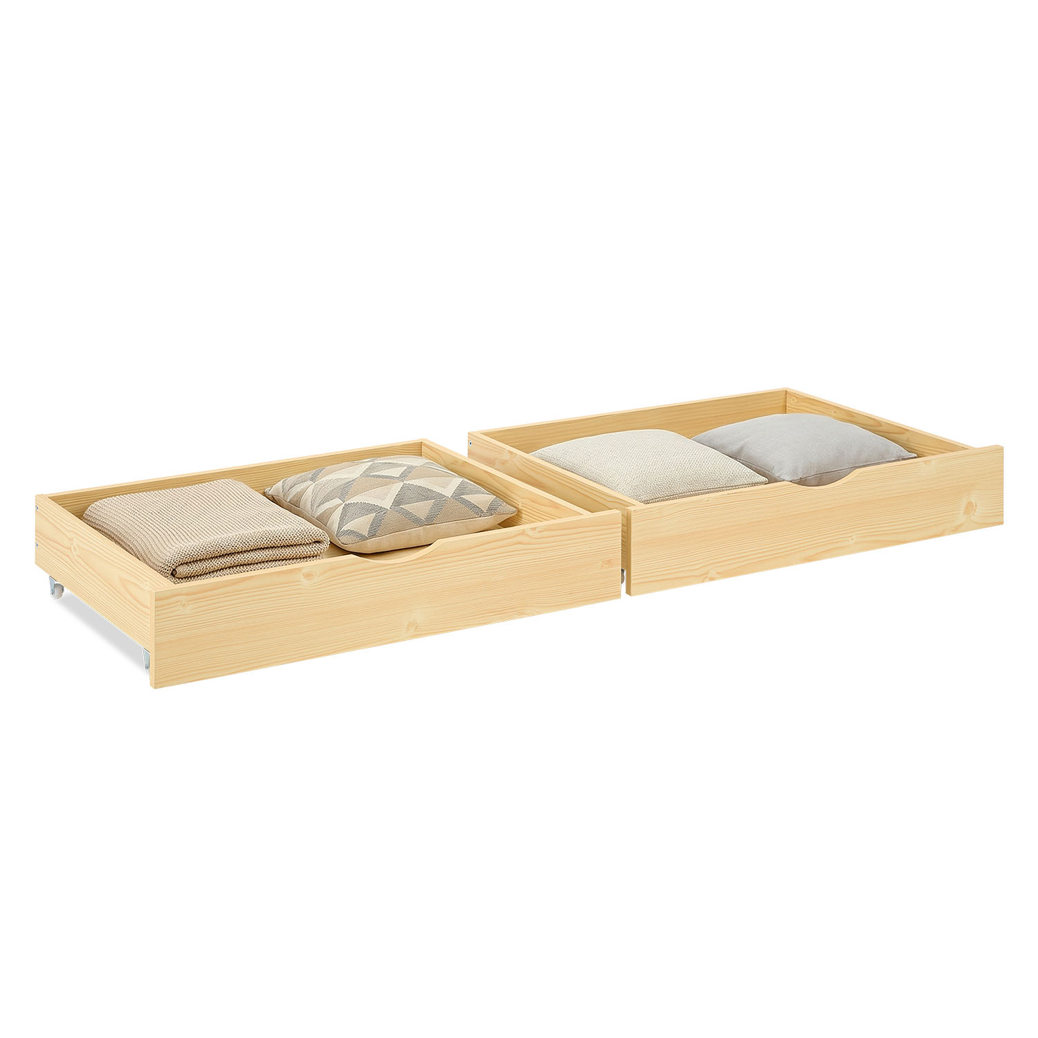 Set of 2 Natural Bed Drawers – Rollable bed drawers with plenty of storage space | Quiet, sturdy, and space-saving