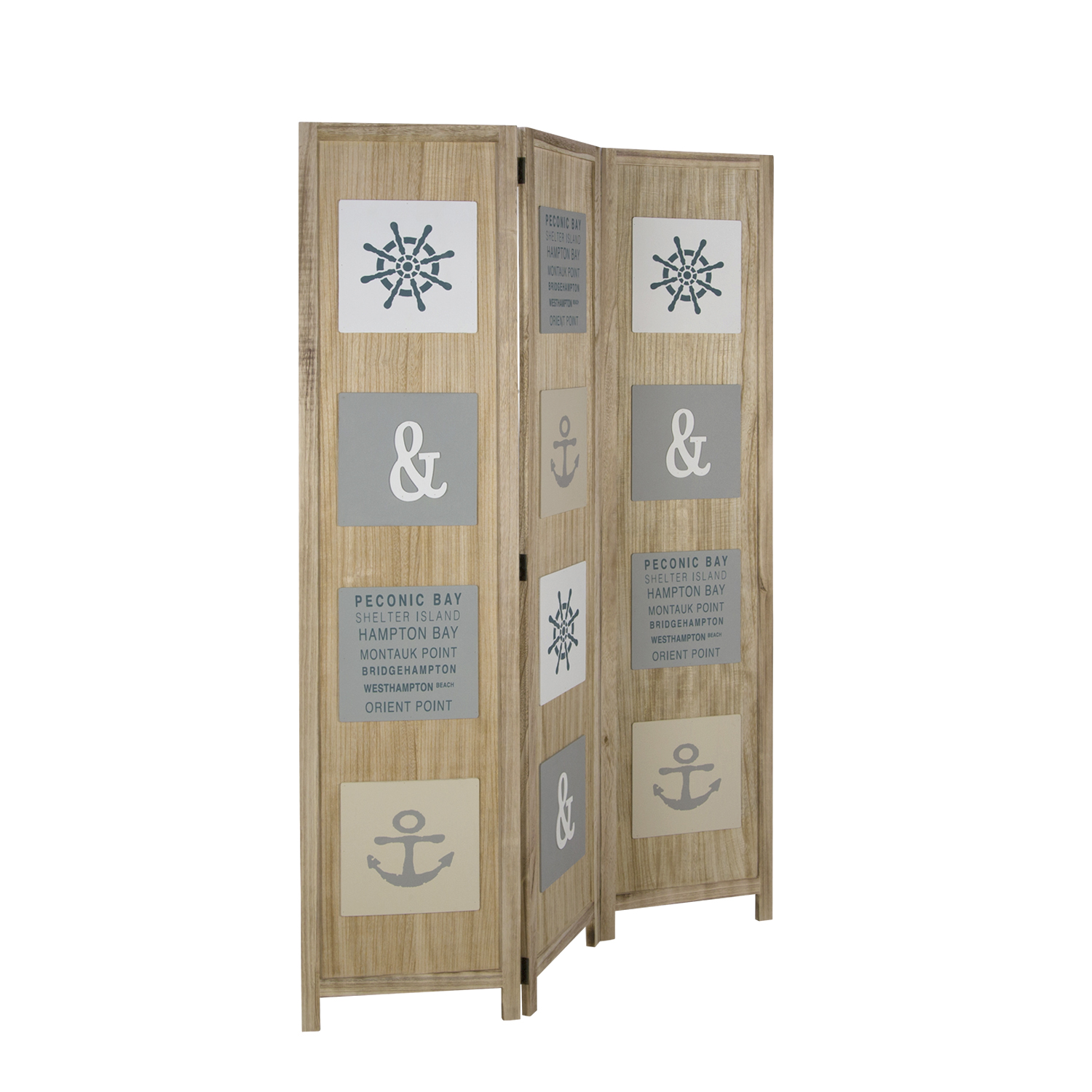Paravent Natural Maritime Motifs | 3-panel | Wood | Room Divider Partition Privacy Screen