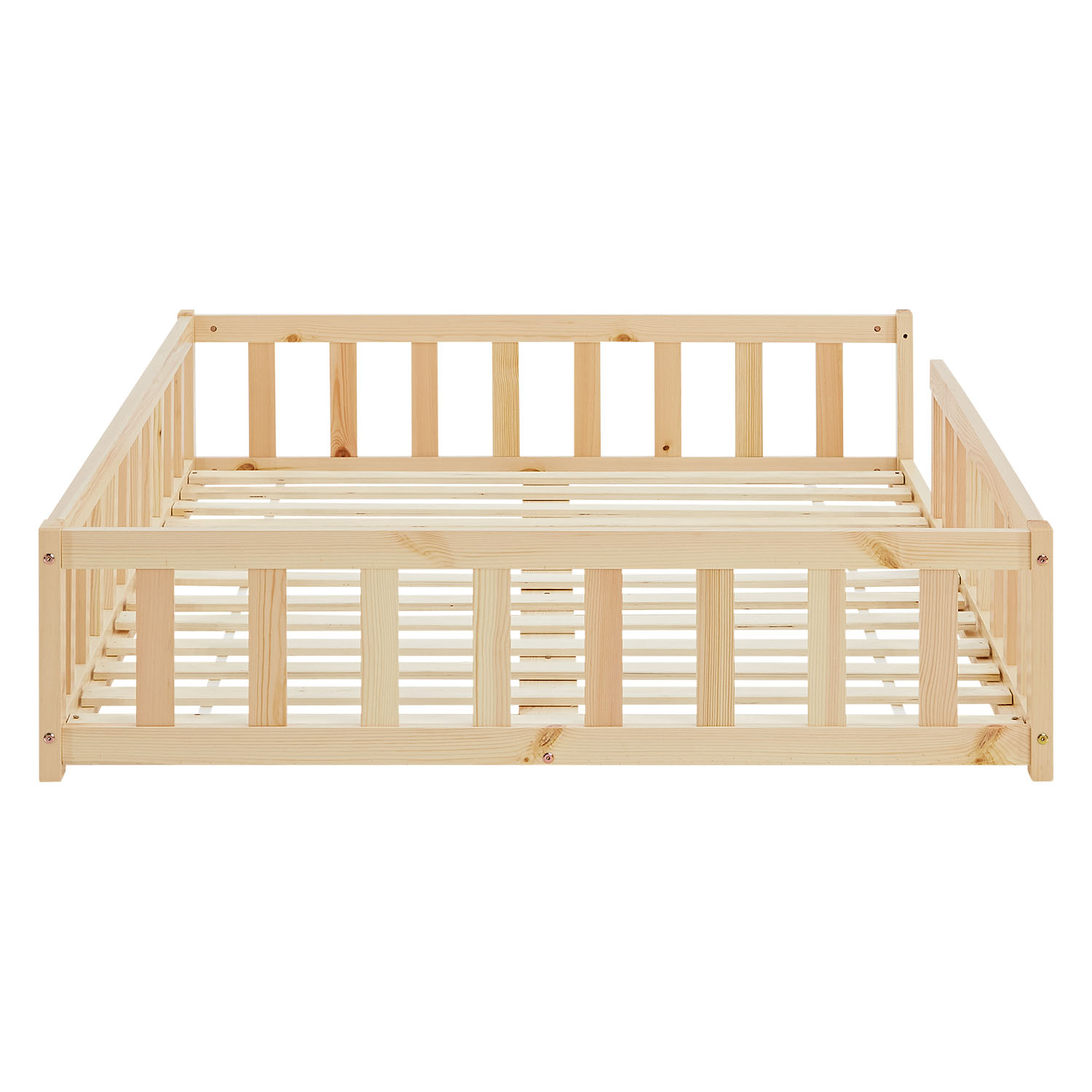 Children's Bed 120x200 Natural | Floor Bed with Mattress & Slatted Frame | with Fall Protection | Montessori