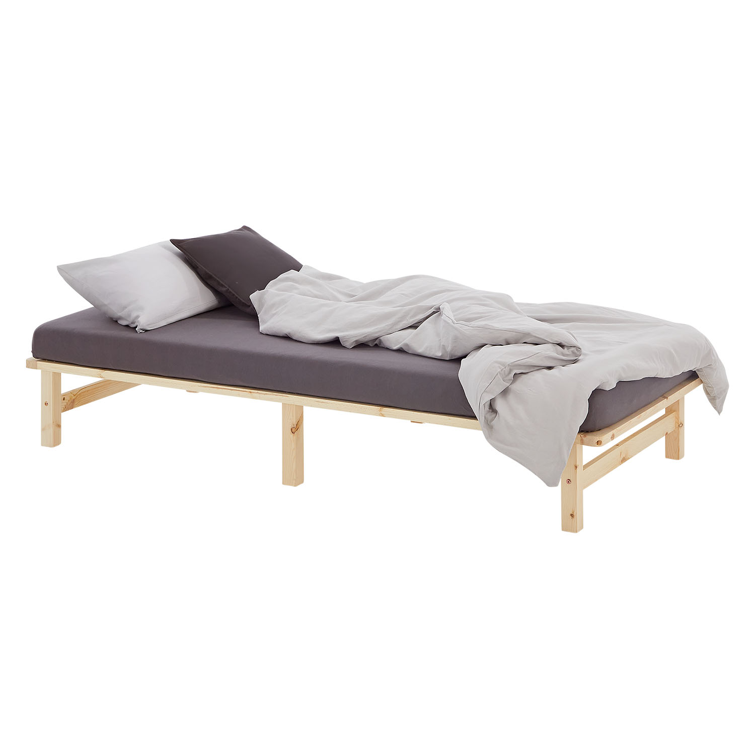 100x200 cm Natural Pallet Bed with Slatted Base – Solid Wood Single Bed for Teenagers', Guest, and Master Bedrooms