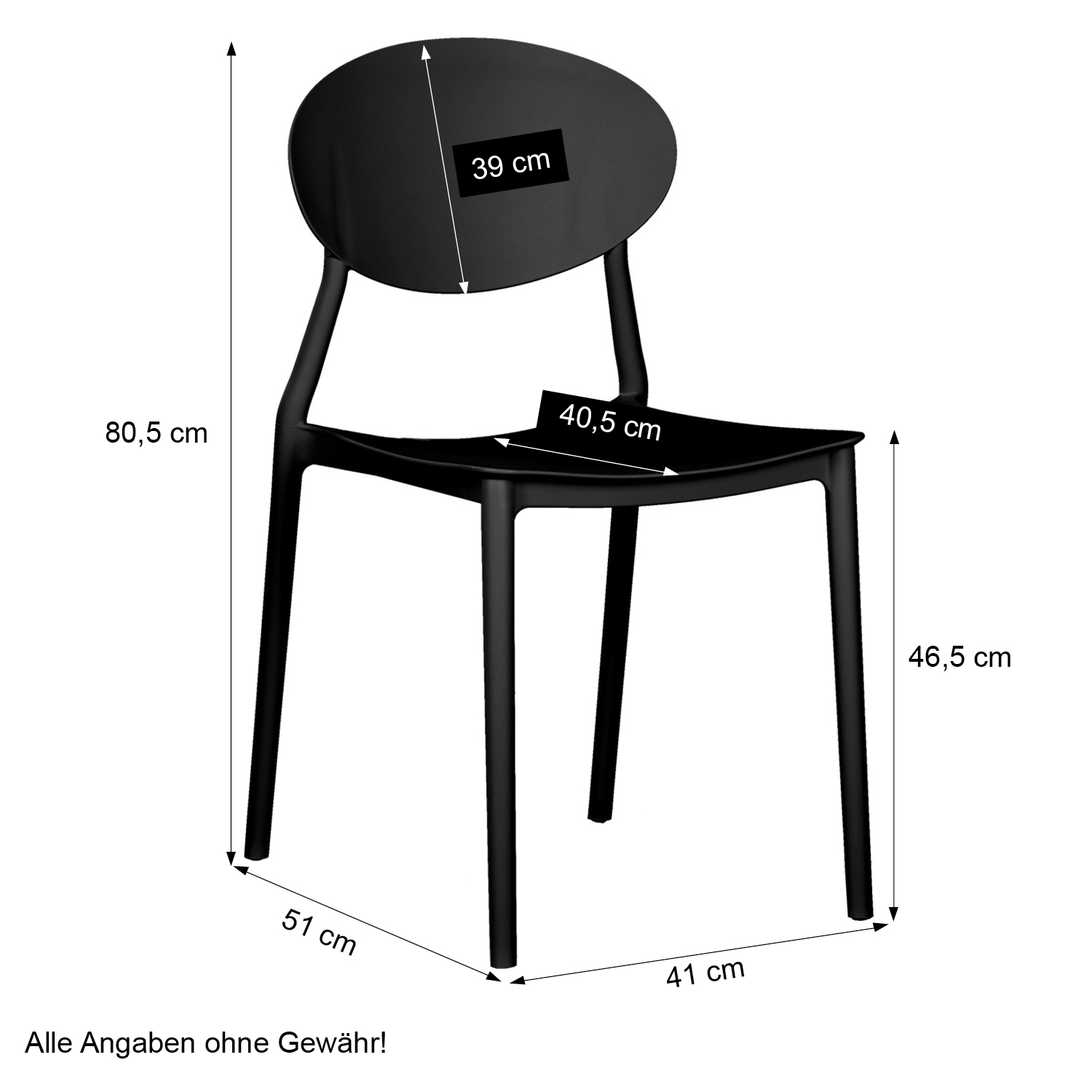 Garden chair Set of 4 Camping chairs Black Outdoor chairs Plastic Stacking chairs Kitchen chairs
