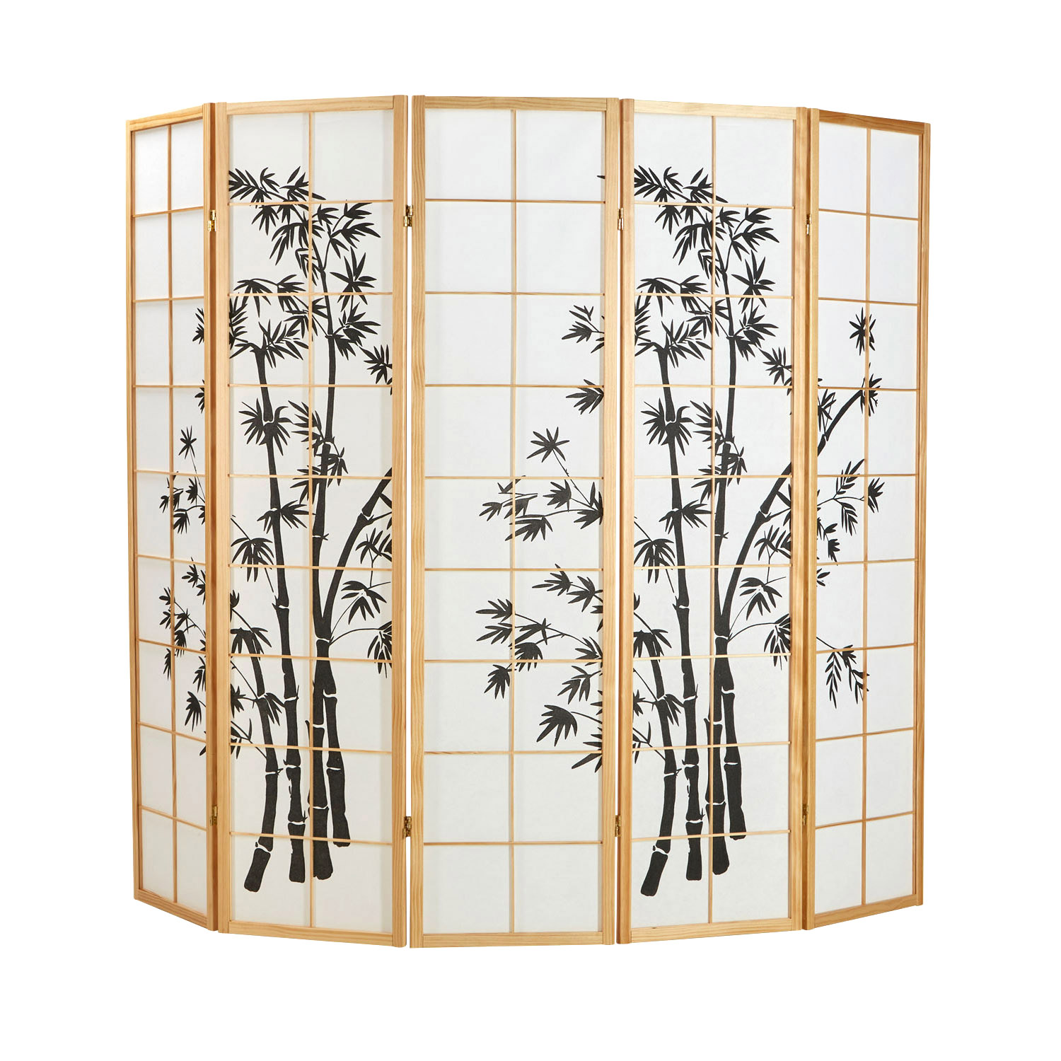Paravent Natural Bamboo Pattern Print | 5-panel | Wood | Room Divider Partition Privacy Screen
