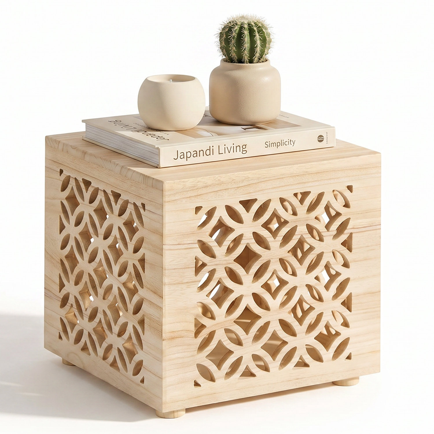 Side table wood cube bedside light