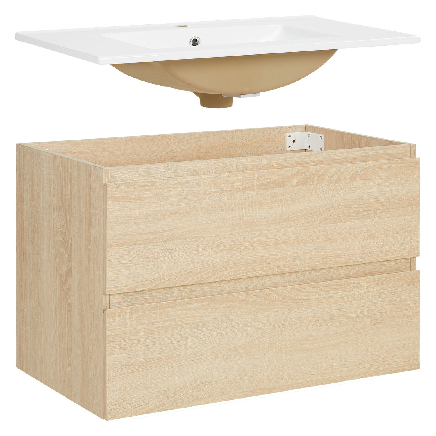 Bathroom mirror and cabinet 80 cm Natural Wood Oak Storage Vanity unit Bathroom furniture Sink unit Washroom wall cabinet