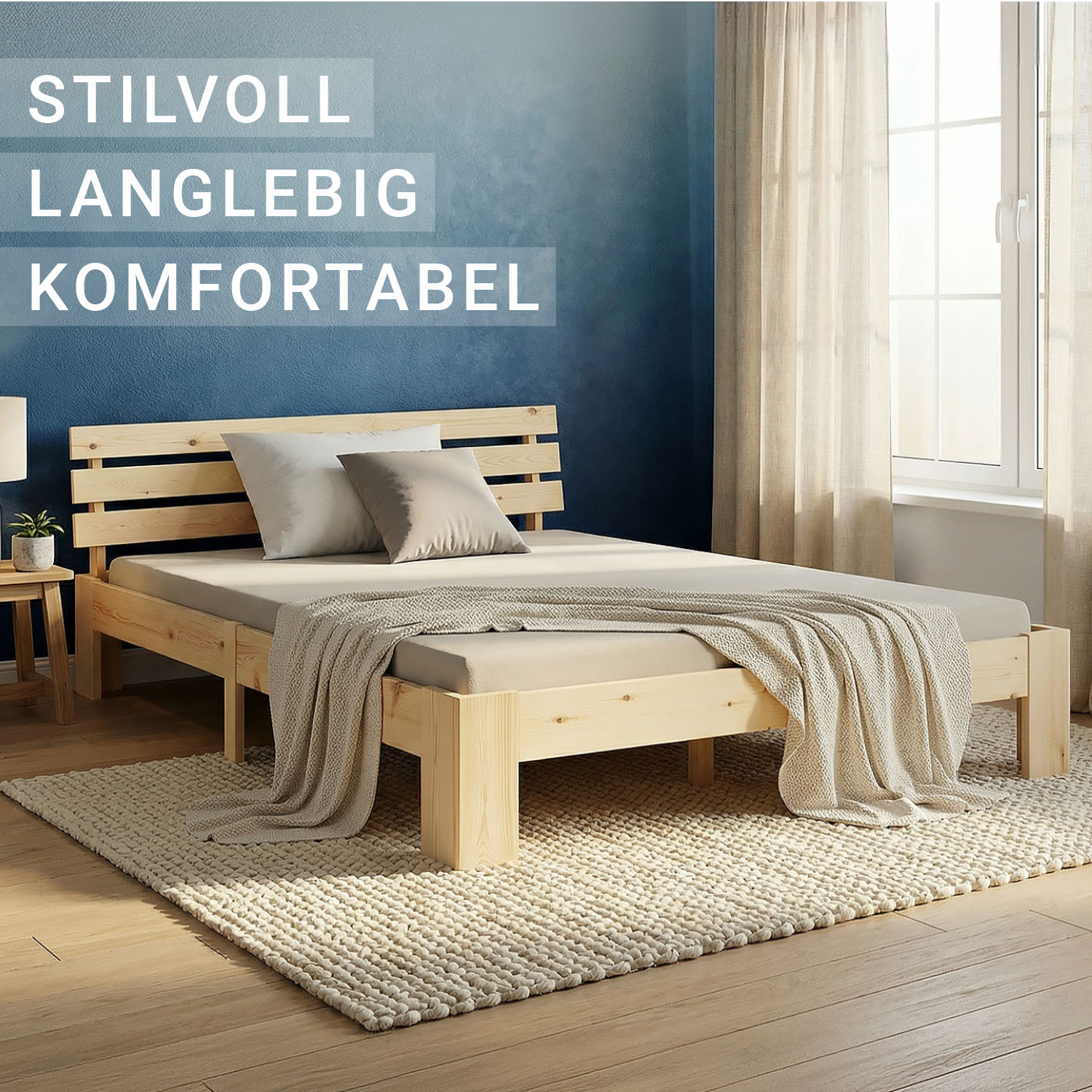 Double Bed with Mattress and Slatted Frame 120x200 Bed Nature Solid Pine Wooden Bed Futon Bed