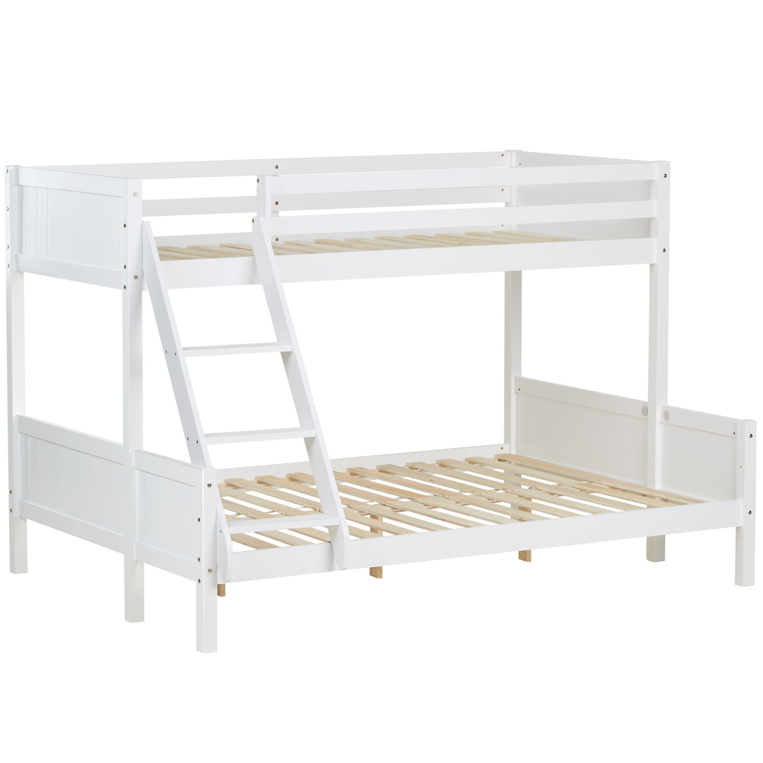 Children´s Bed Bunk Bed 90x200 and 140x200 High Sleeper Cot White Wood with Slats 2 Matresses
