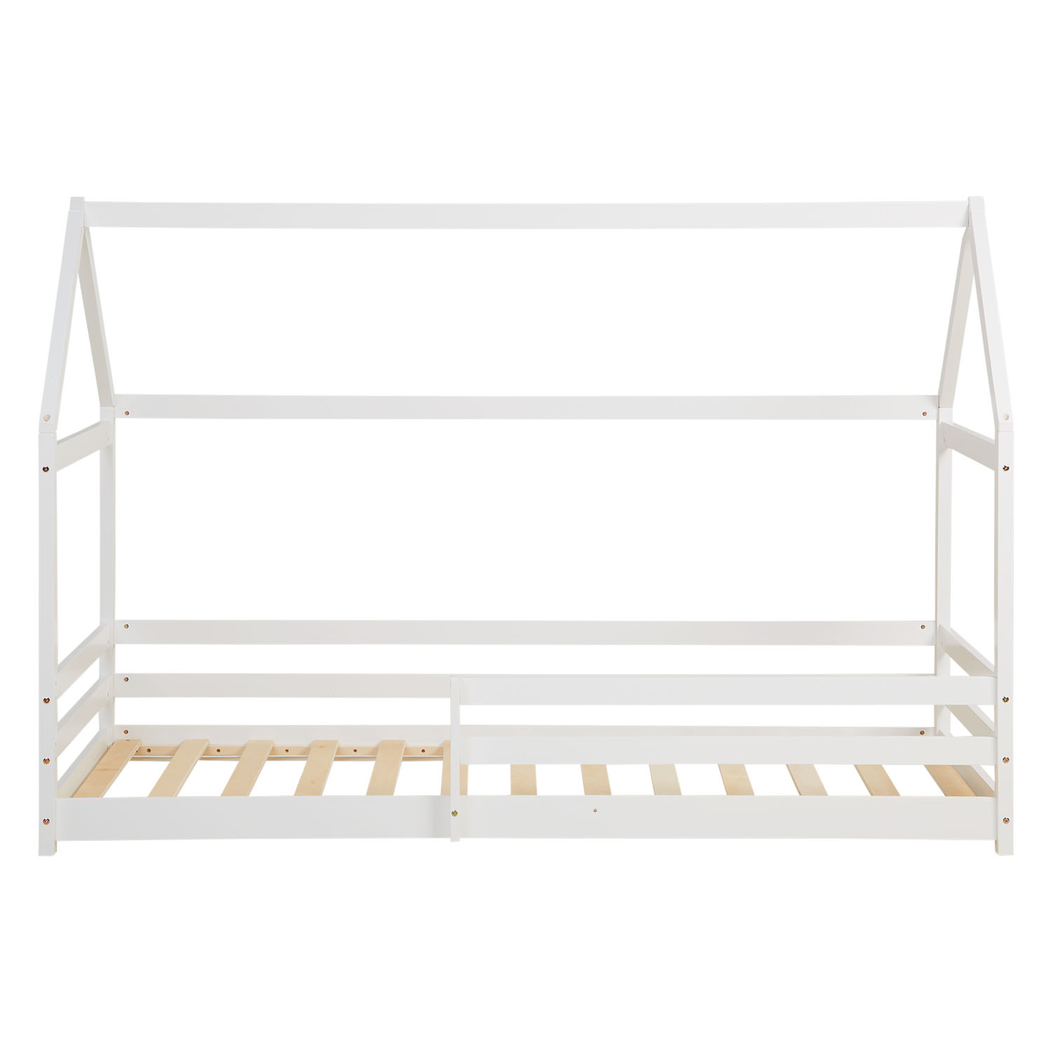 Children's Bed 90x200 cm White | House Bed with Fall Protection | Montessori | Single Bed | with Slatted Frame | Wood