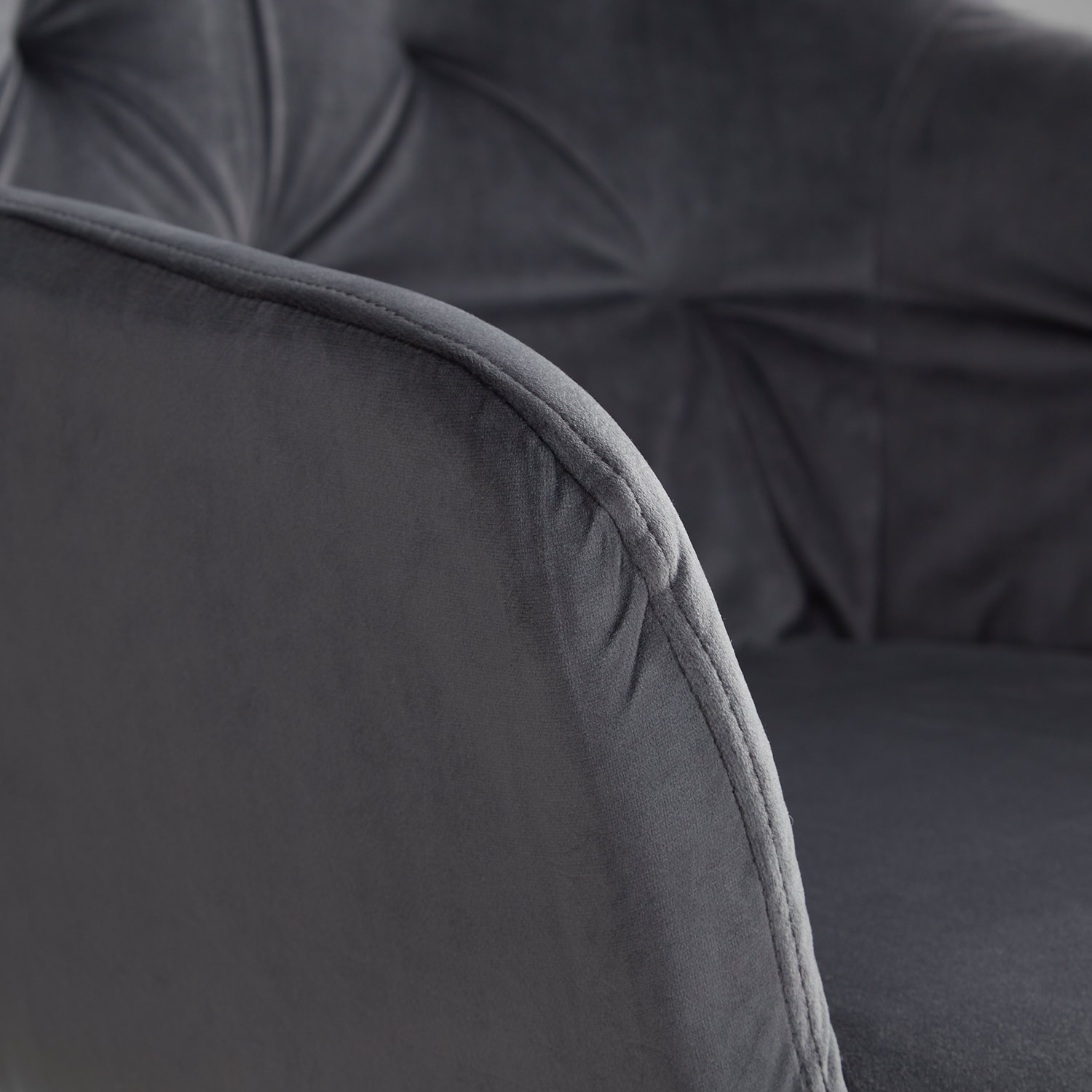 Upholstered Chair Velvet Grey | Set of 4 | with Armrests | Kitchen Dining Room Office