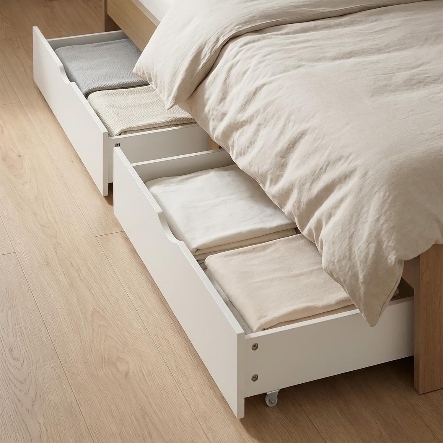 Holzbett 90x200 mit 2 Bettkästen Bett Eiche Braun Weiß Holzbett Bettgestell Jugendbett Einzelbett Matratze Lattenrost