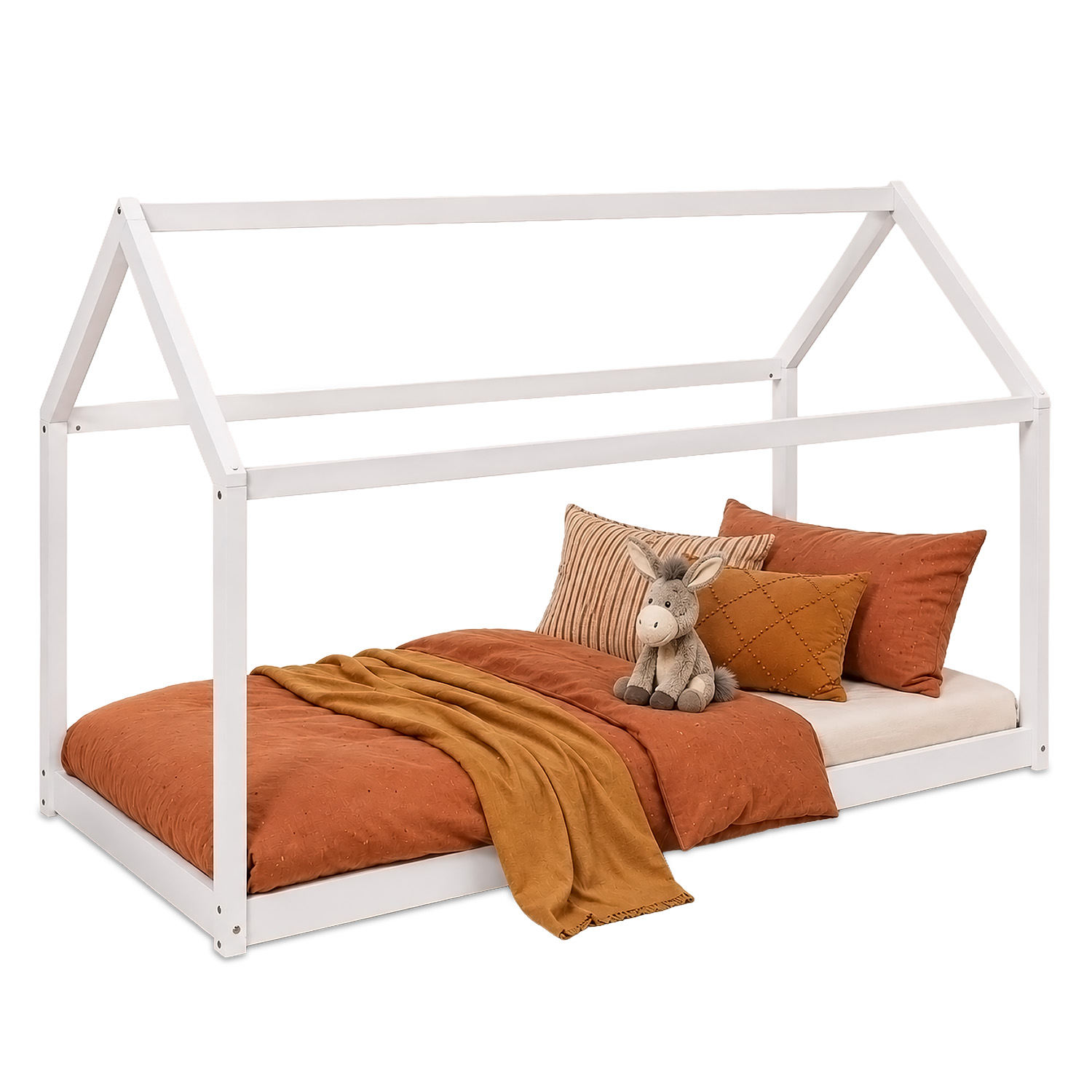 Childrens bed with mattress 90 x 200 cm playbed housebed wooden bed white