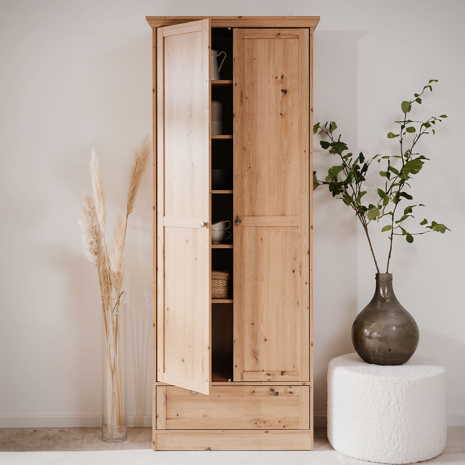 Wardrobe Clothes Cupboard Armoire Wood Oak Closet Bedroom Furniture Storage Drawer