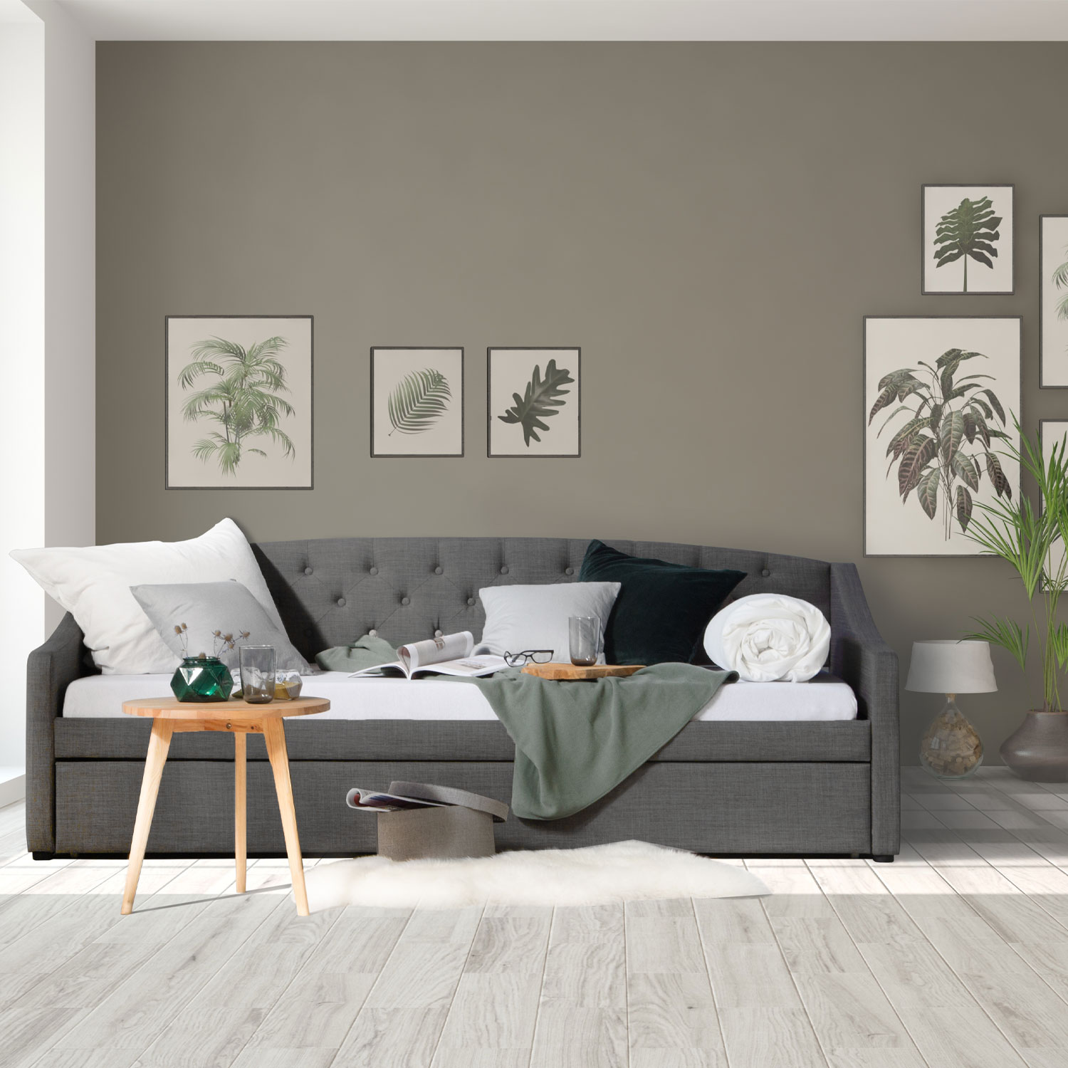 DayBed 90x200 Grey Upholstered Bed Drawer Sofa bed Guest bed Extendable