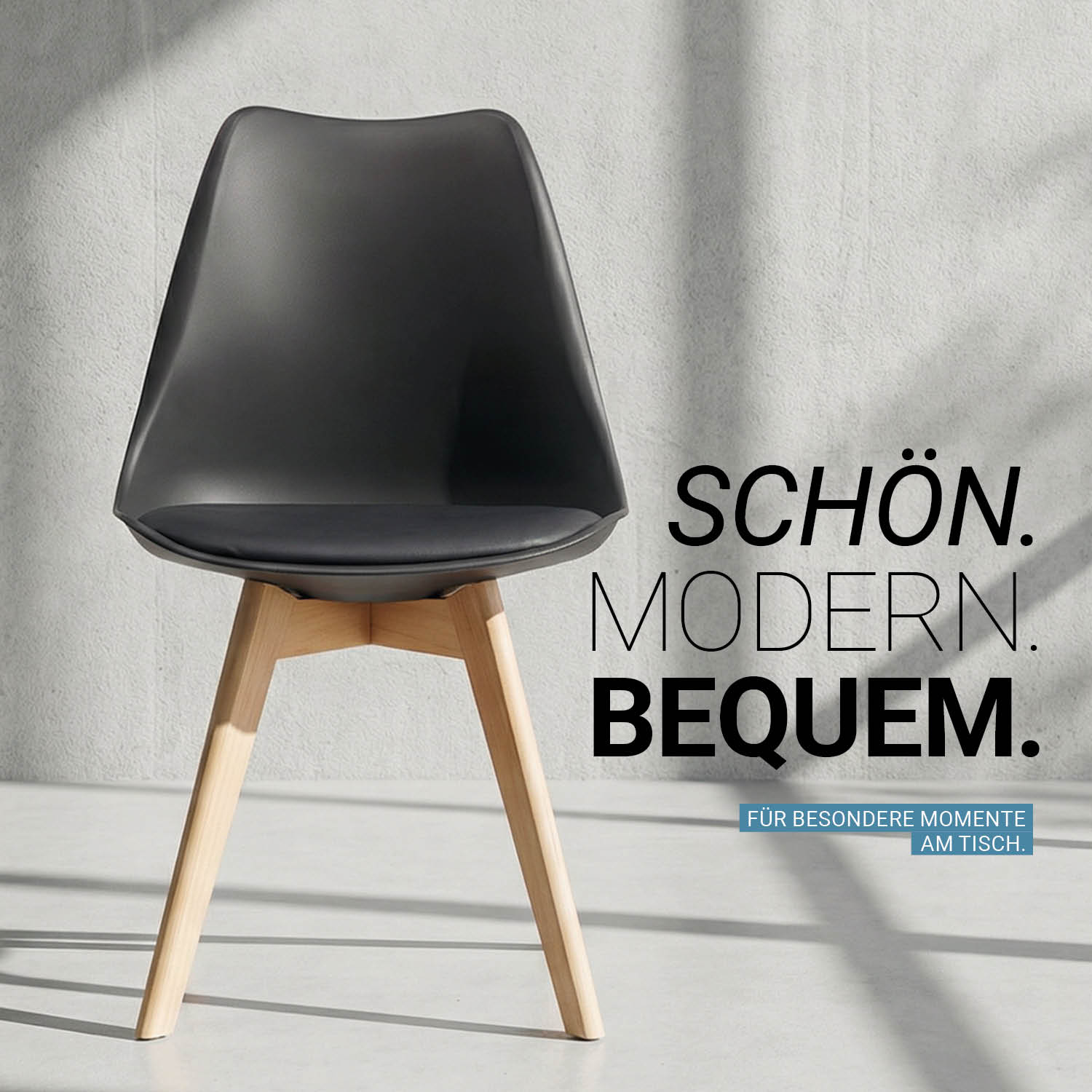 Black Dining Chair – Modern Plastic Design Chair with Wooden Legs | Contemporary Kitchen & Dining Chair