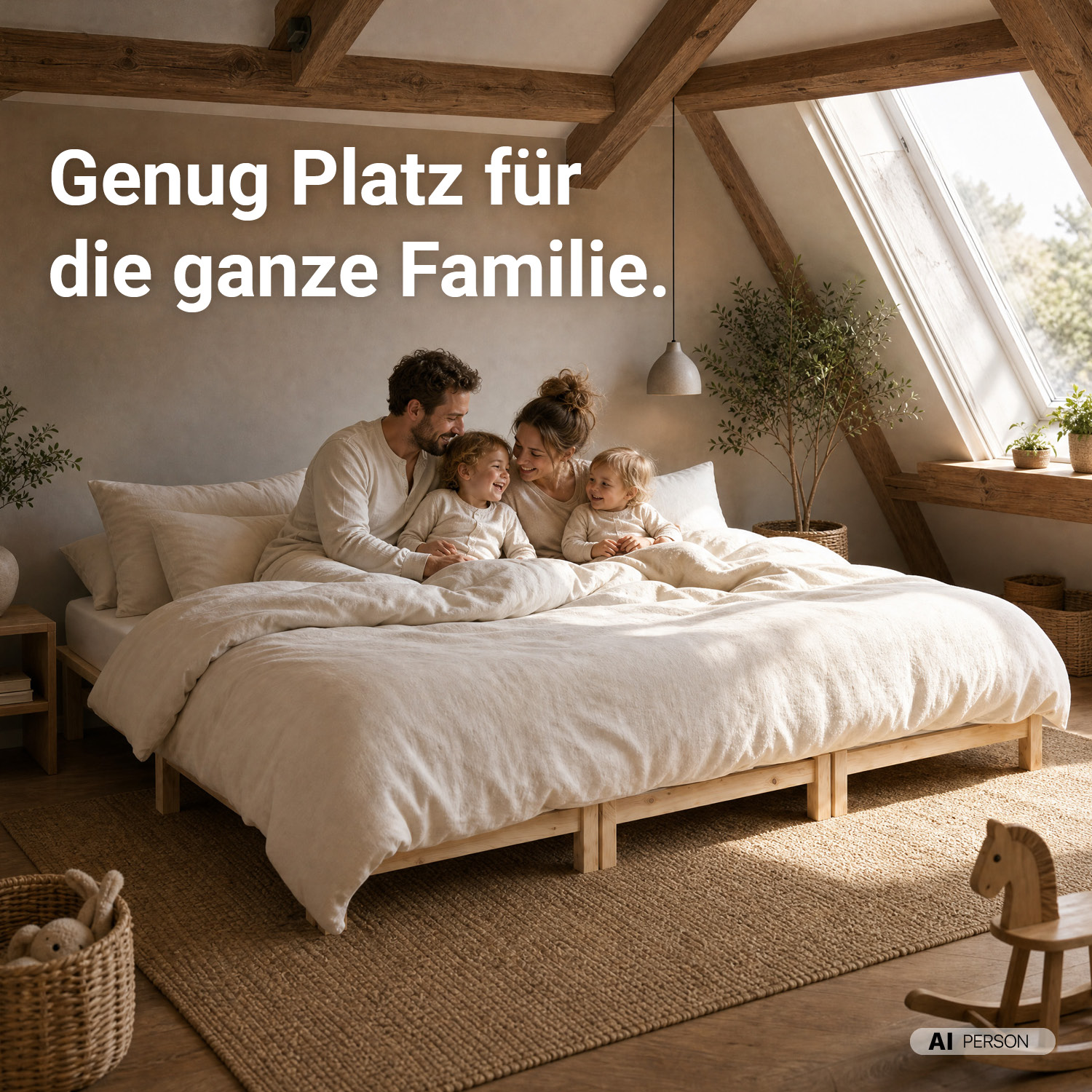 Family Bed 270x200 cm Natural | Maxi Pallet Bed XXL | with slatted frame | Wood | Can also be placed individually