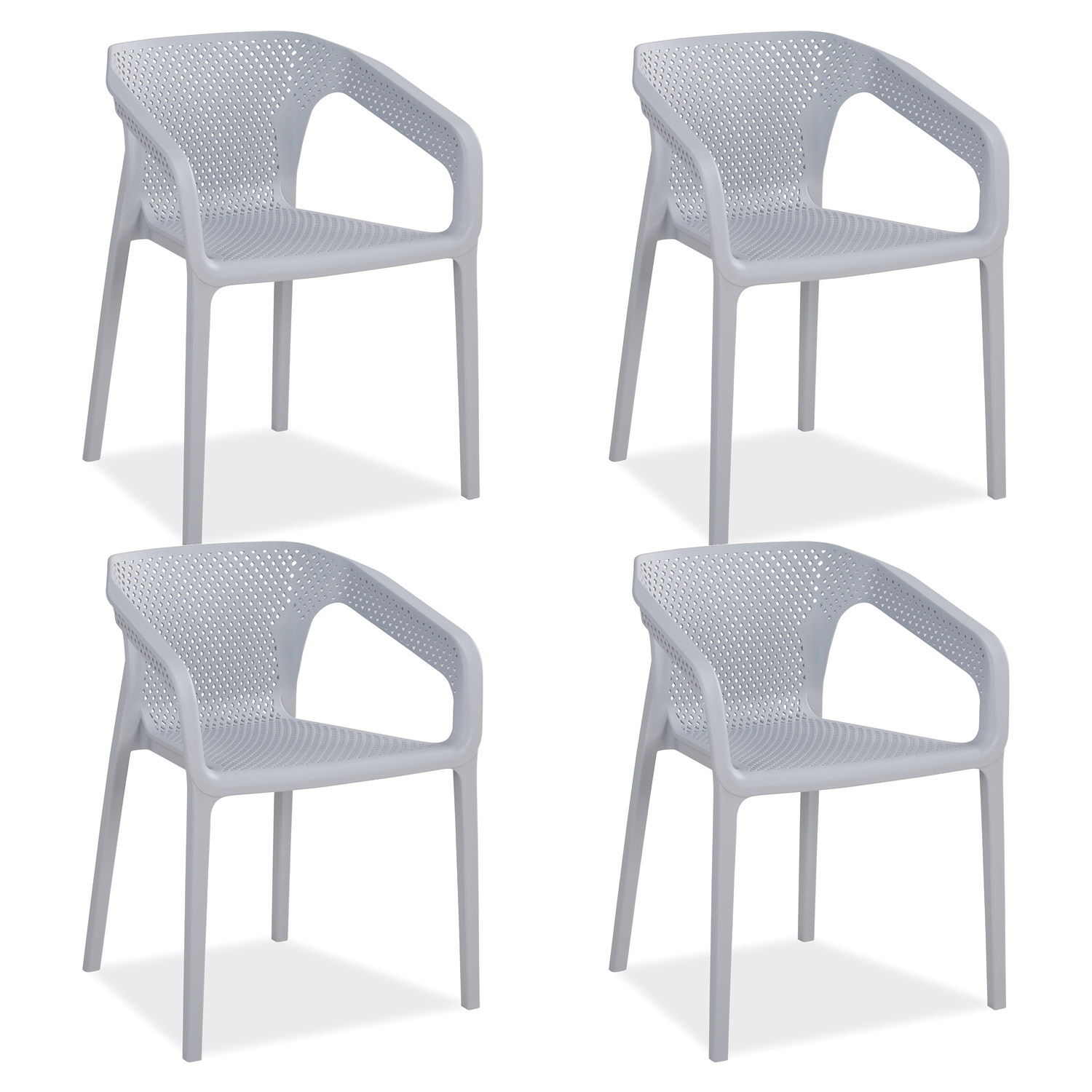 Set of 4 Garden chair with armrests Camping chairs Grey Outdoor chairs Plastic Egg chair Lounger chairs Stacking chairs