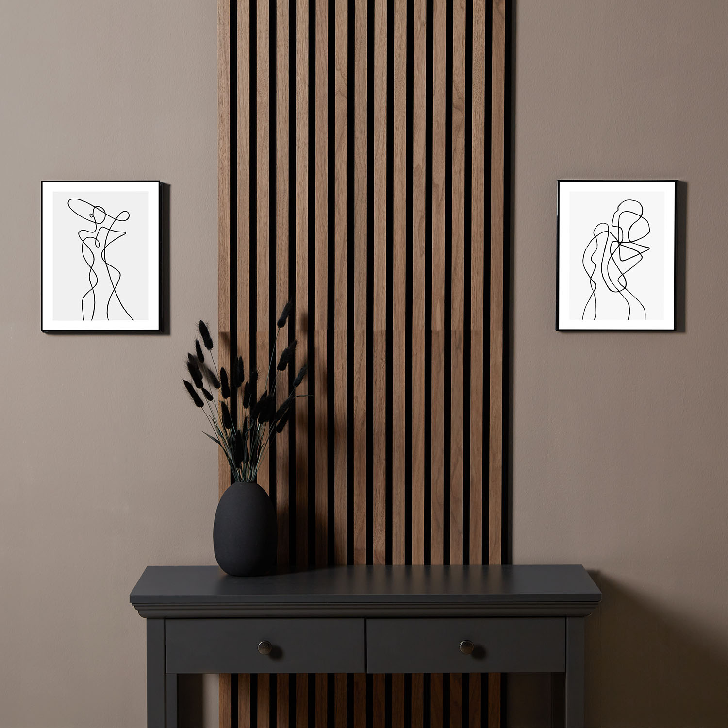 Acoustic Panels Wall Panels 60 x 60 cm Brown Walnut | Wood | 4-piece Set | 3D Strips