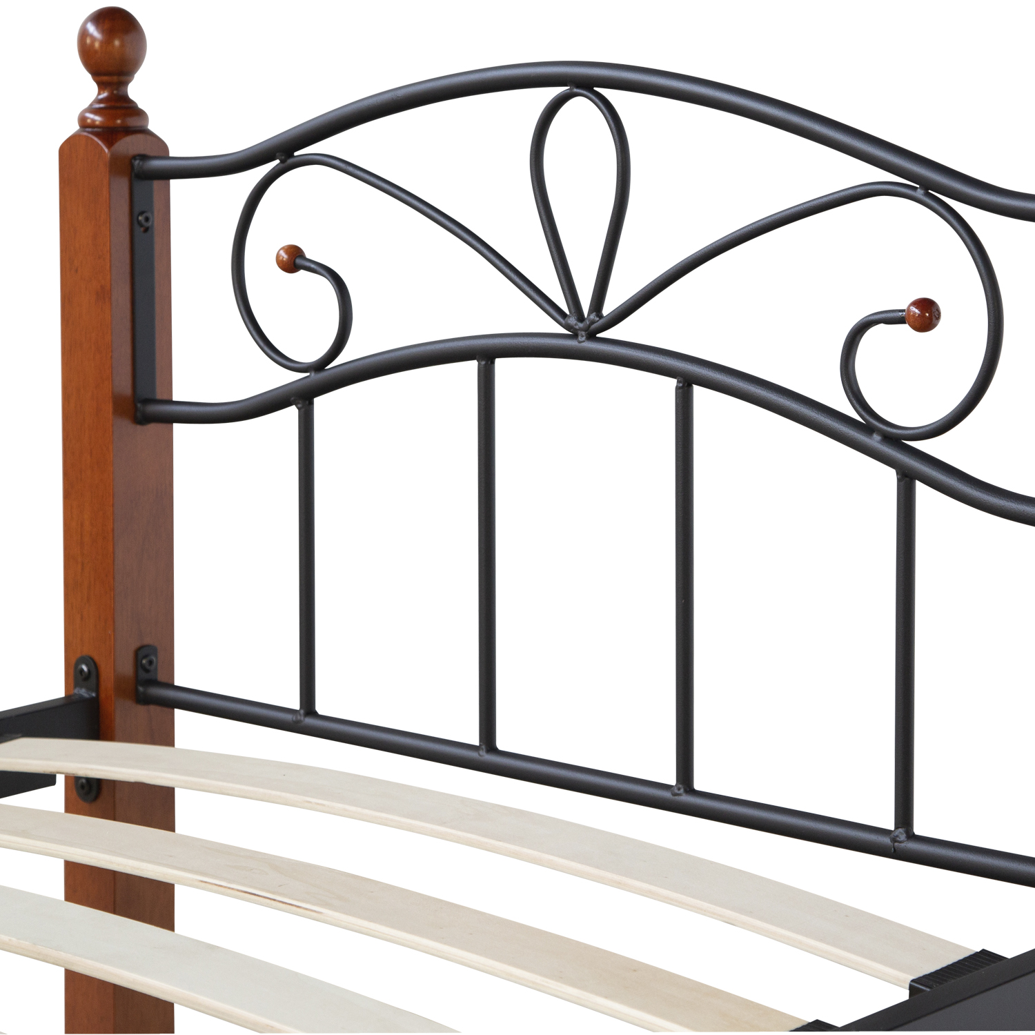 Metal Bed with Mattress Slatted Frame 90x200 cm Bedstead Black Brown Wood Single Daybed