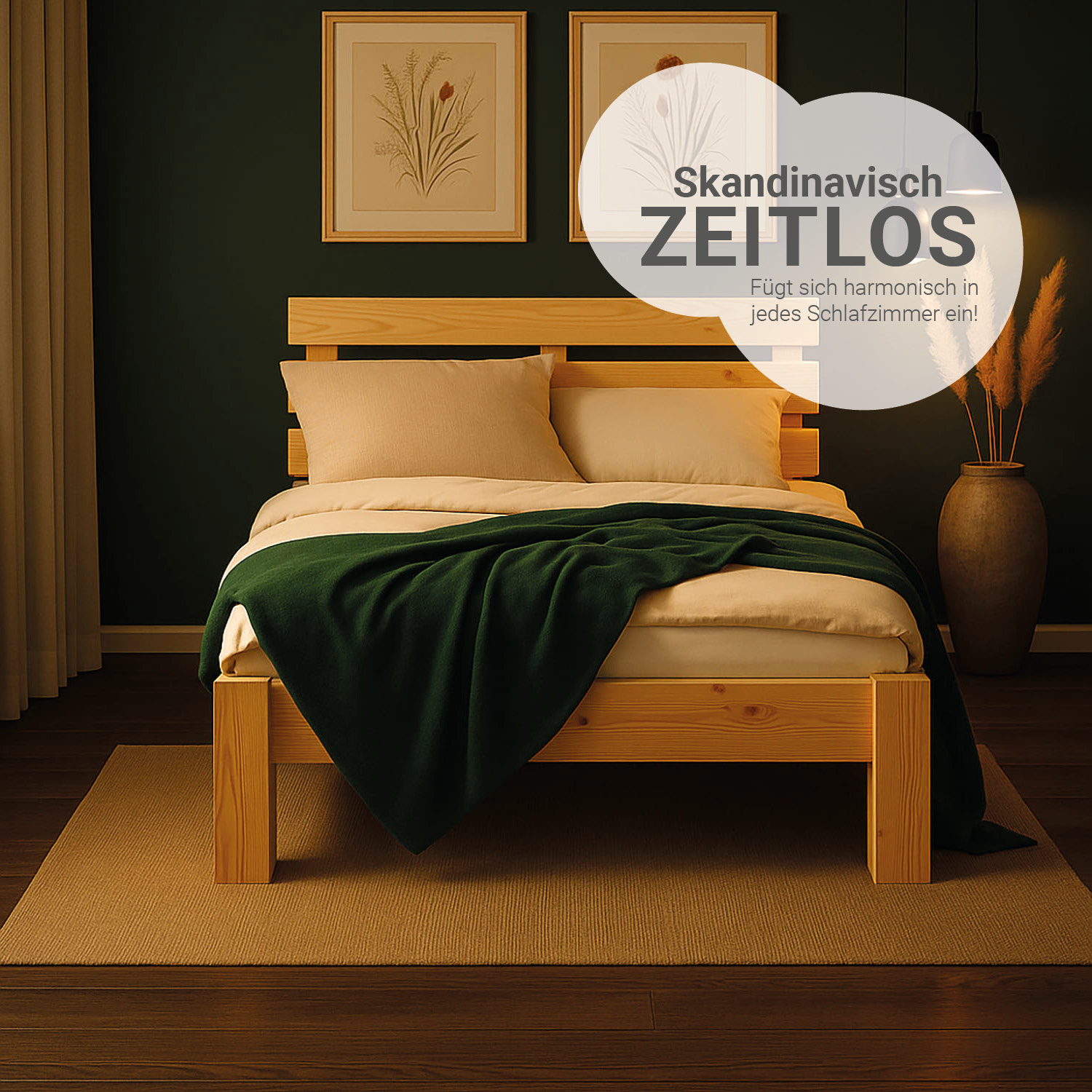 Wooden Bed 90x200 cm, Natural | Single Bed with 2 Underbed Drawers | Incl. Slatted Base | Solid Wood | Child, Teen & Guest Bedroom