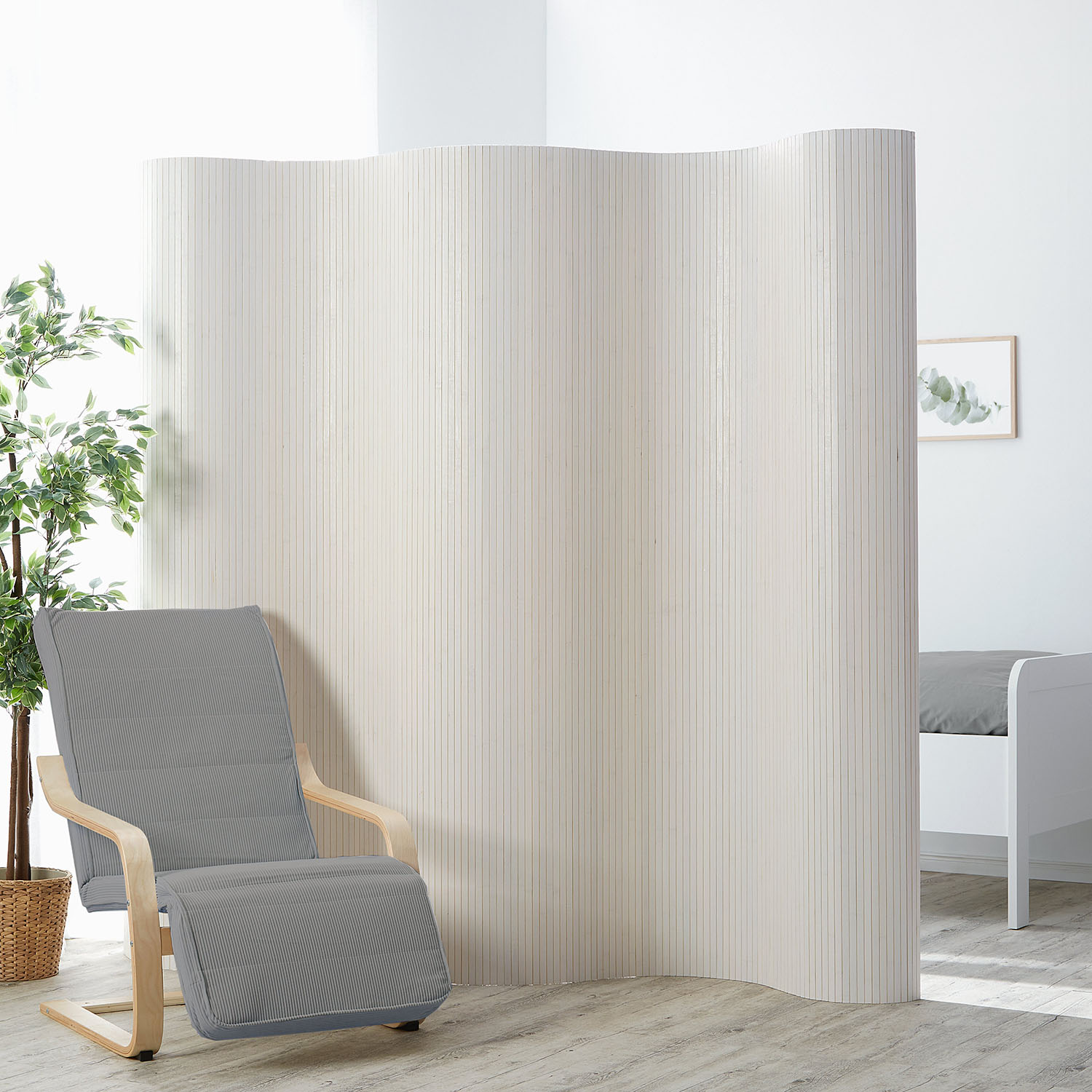 Paravent Bamboo Height 195 cm White Washed | Room Divider Partition Privacy Screen