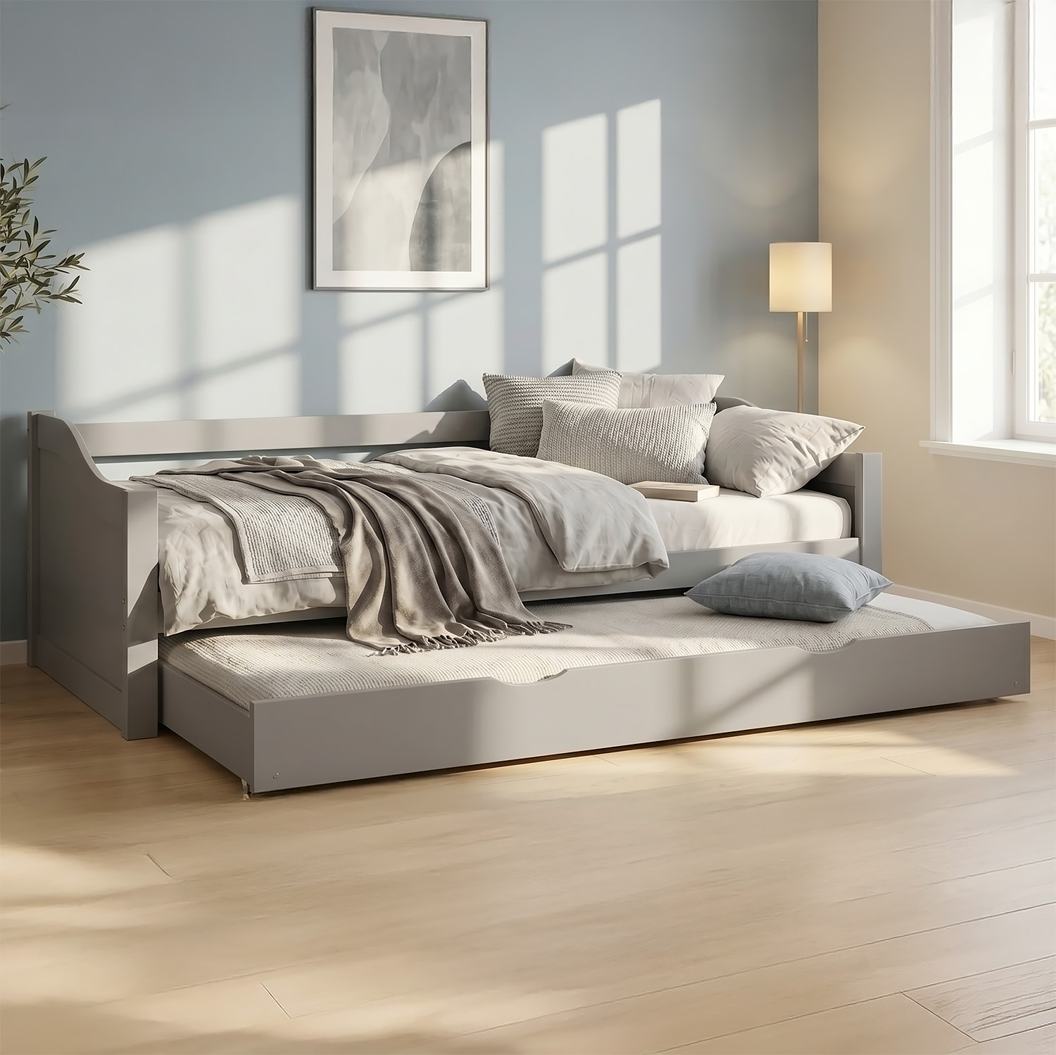 Wood Bed 90x200 cm Grey | Extendable | Cabin Bed | with Mattress | Kids Youth Guest Bedroom