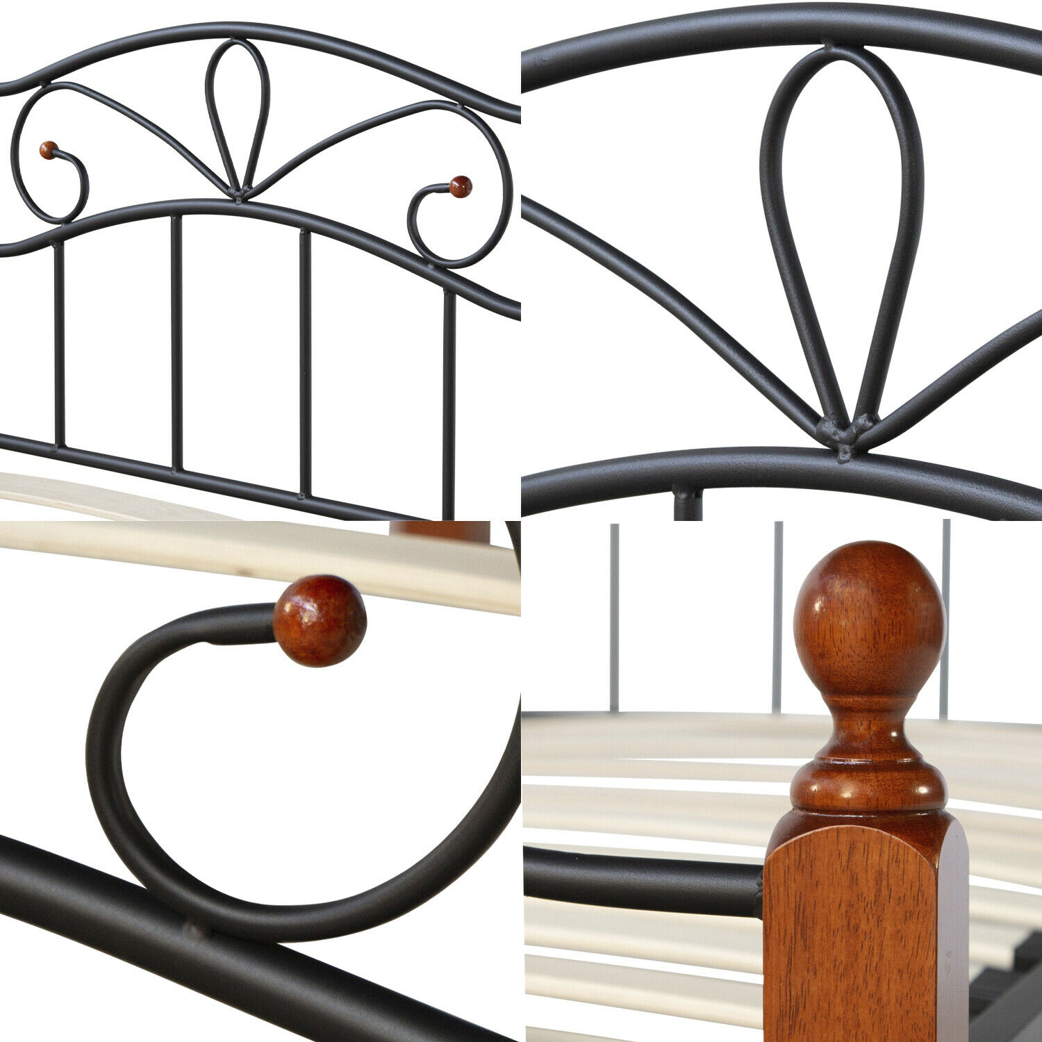 Metallbett 90x200 Schwarz Einzelbett Jugendbett Bettgestell mit Lattenrost