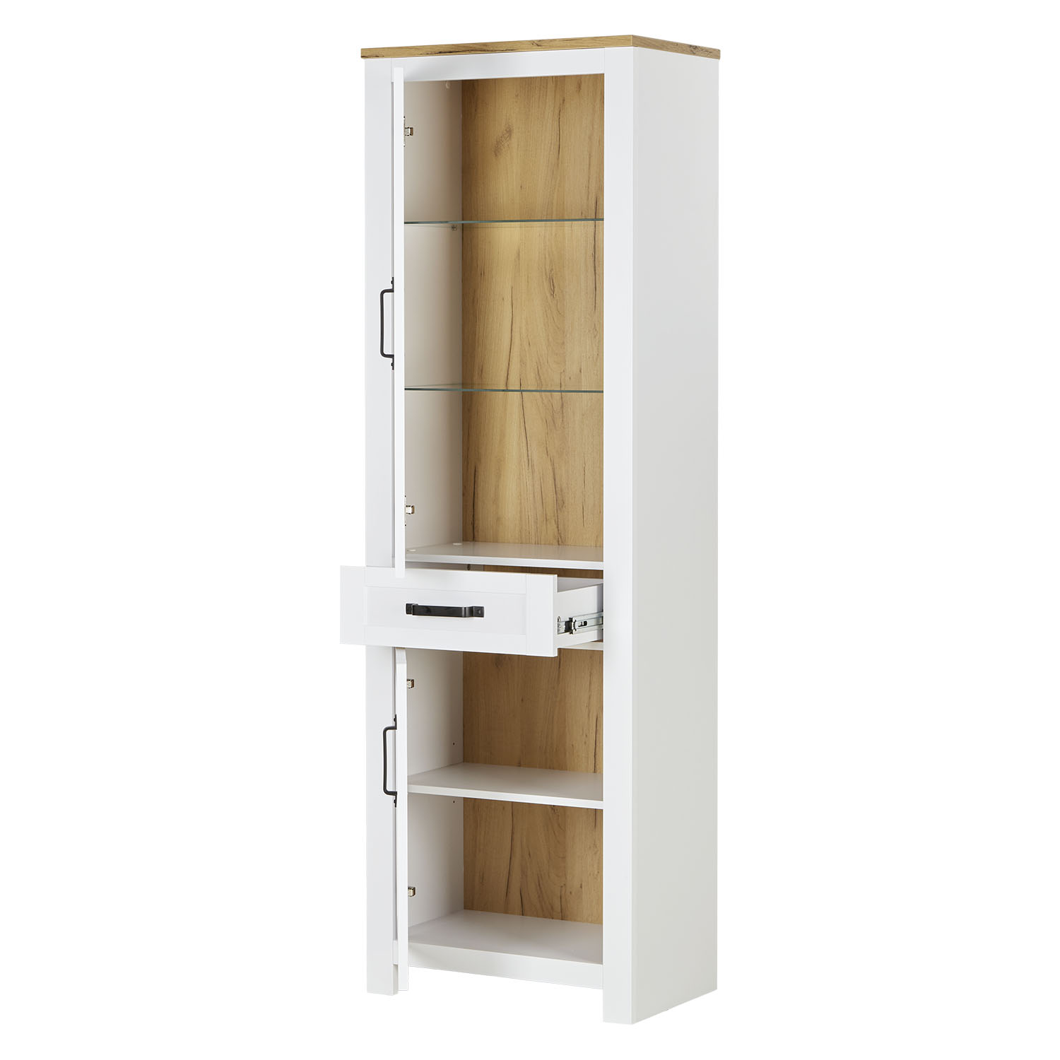 Vitrine Landhaus Holz Eiche Weiß Wohnzimmer