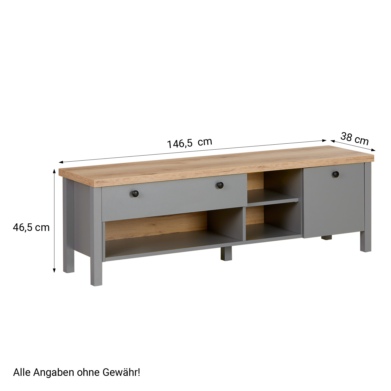 TV Board Grey TV Cabinet 146.5 cm Lowboard Sideboard TV Bench with Storage Natural Wood