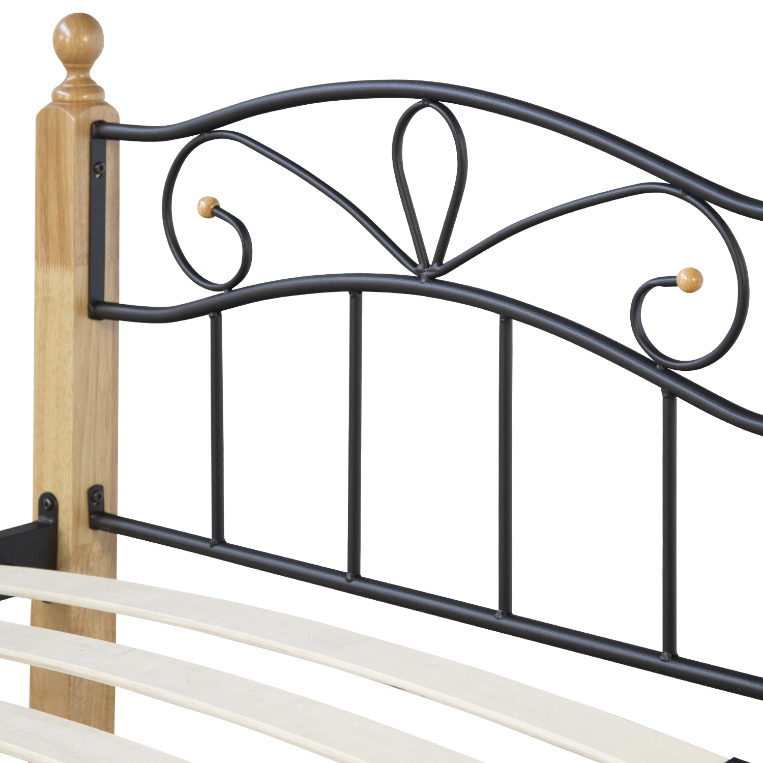 Metal Bed with Mattress Slatted Frame 90x200 cm Bedstead Black Nature Wood Single Daybed