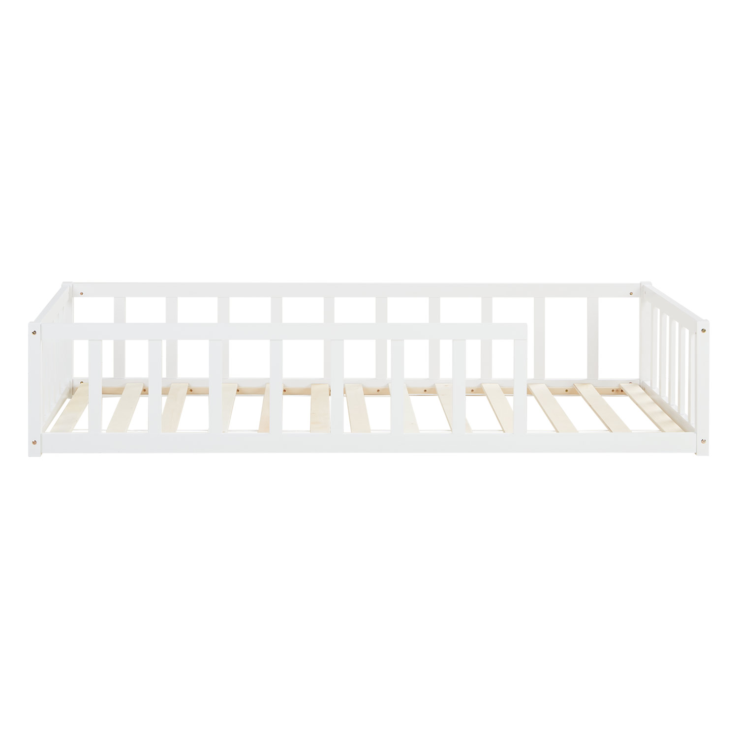 Children's Bed 90x200 cm White | Floor Bed with Slatted Frame | with Fall Protection | Montessori