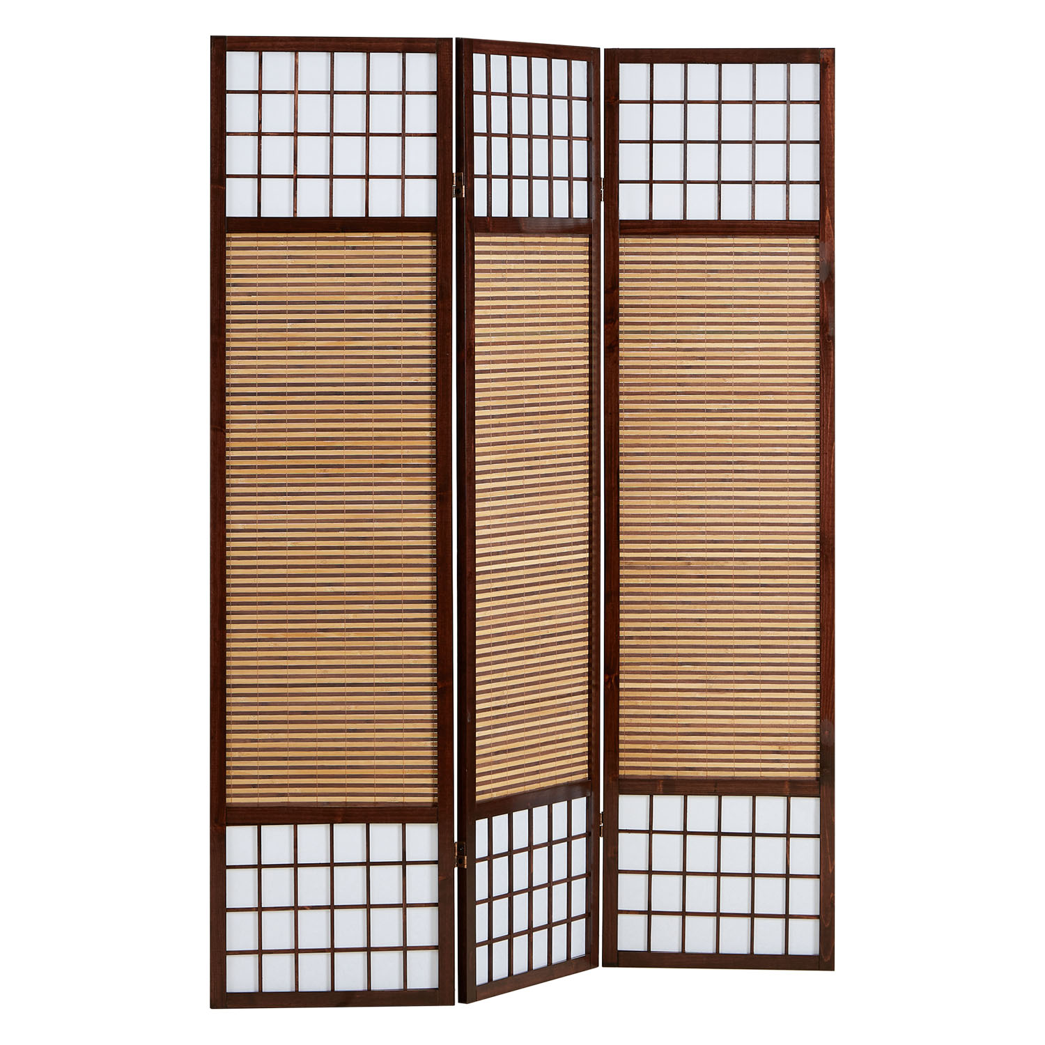 Paravent Brown Bamboo Shoji Rice Paper White | 3-panel | Wood | Room Divider Partition Privacy Screen