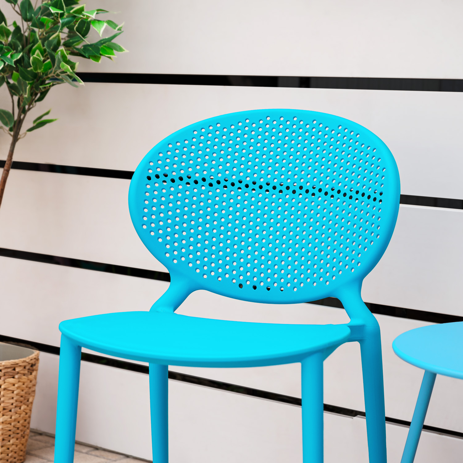 Modern Garden chair Set of 4 Blue Camping chairs Outdoor chairs Plastic Stacking chairs Kitchen chairs