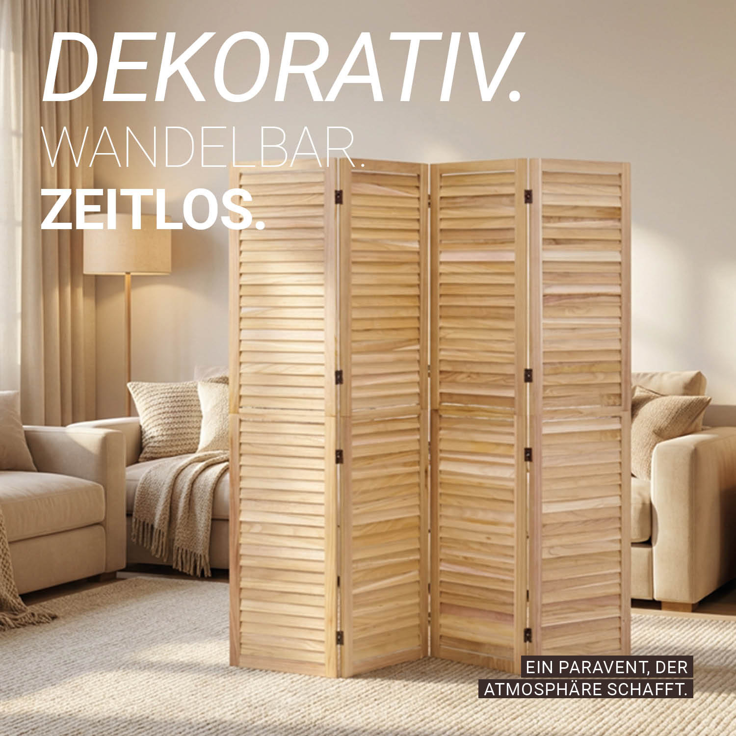 4-Panel "Natur" Folding Screen – Wooden Room Divider & Privacy Screen with Slats