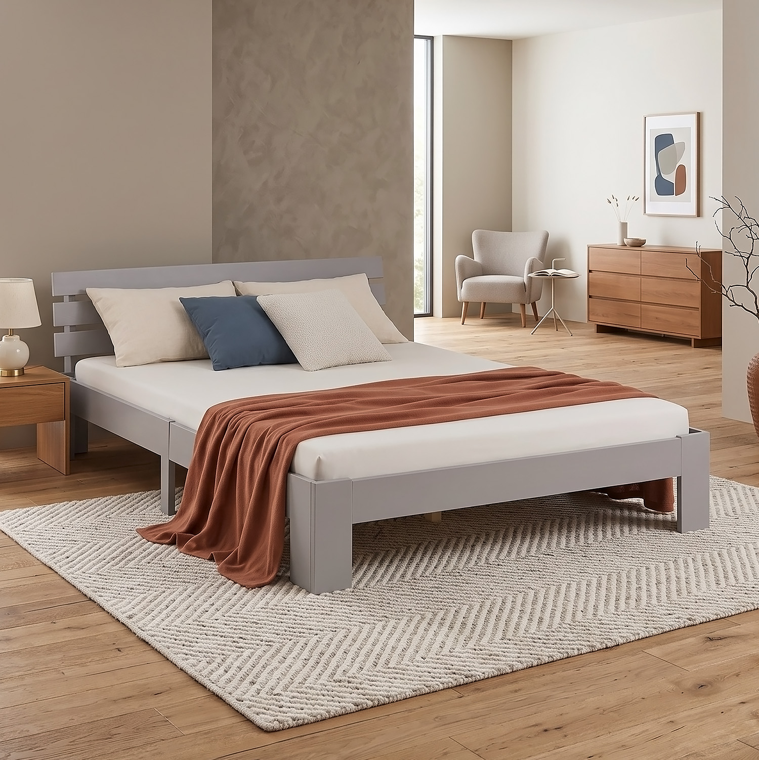 Wooden Bed 120x200 cm Gray – Solid Wood Double Bed with Slatted Base for Children's, Teenagers' & Guest Rooms