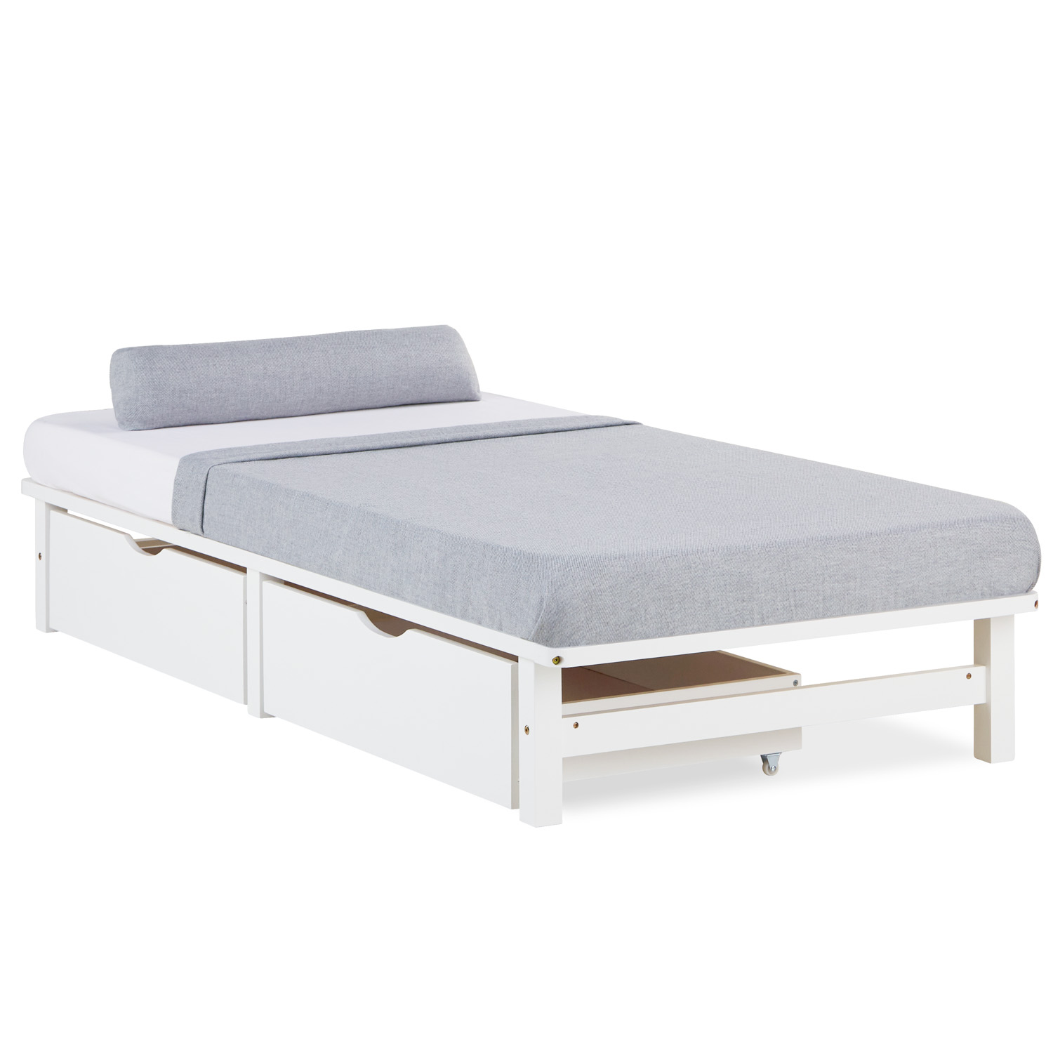 Pallet Bed 90x200 cm White | Single Bed with Storage Drawers | with Slatted Frame | Wood | Kids Youth Guest Bedroom