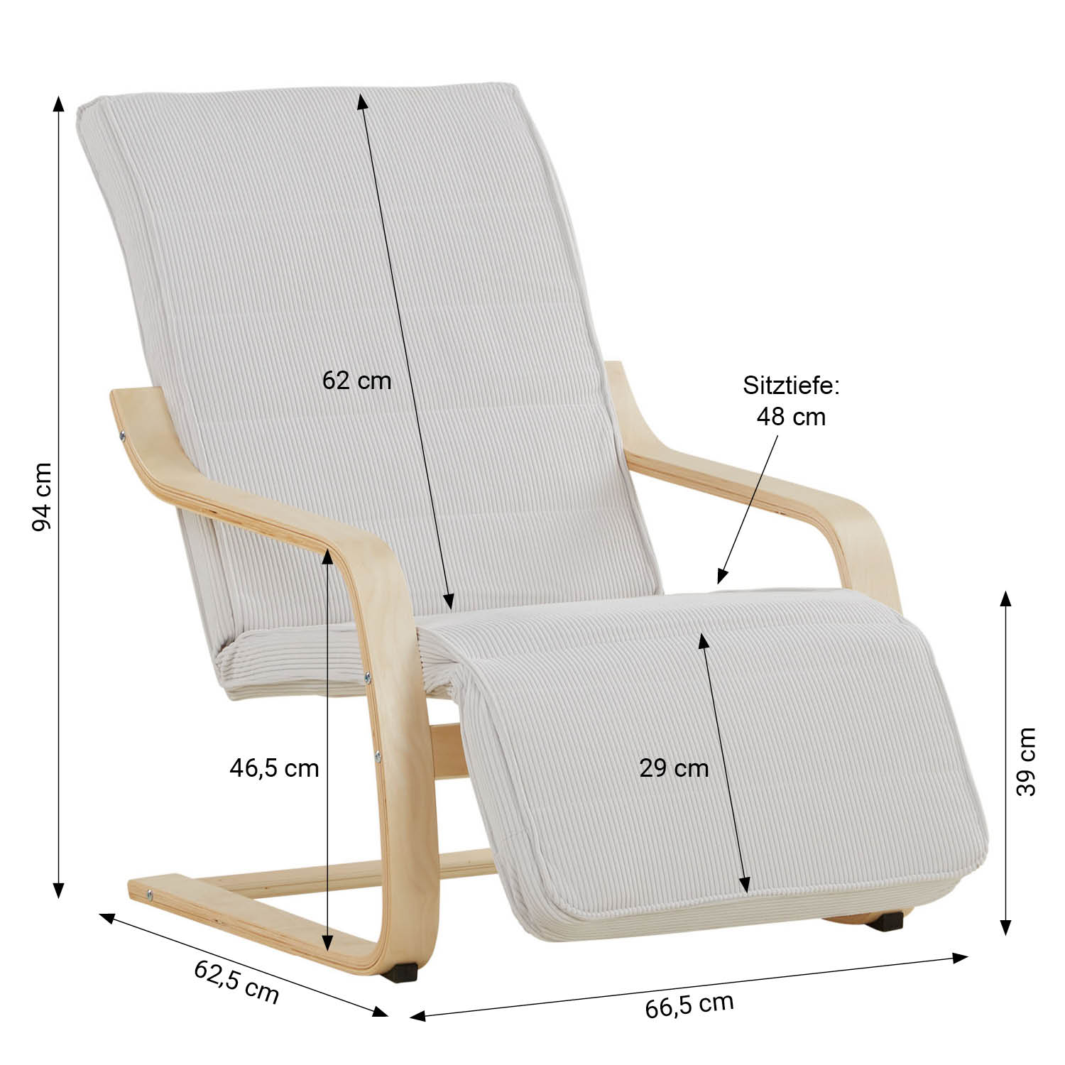 Relaxsessel Corduroy Grey | with Footrest | Natural Wood | Glider Rocking Chair Nursing Chair Recliner