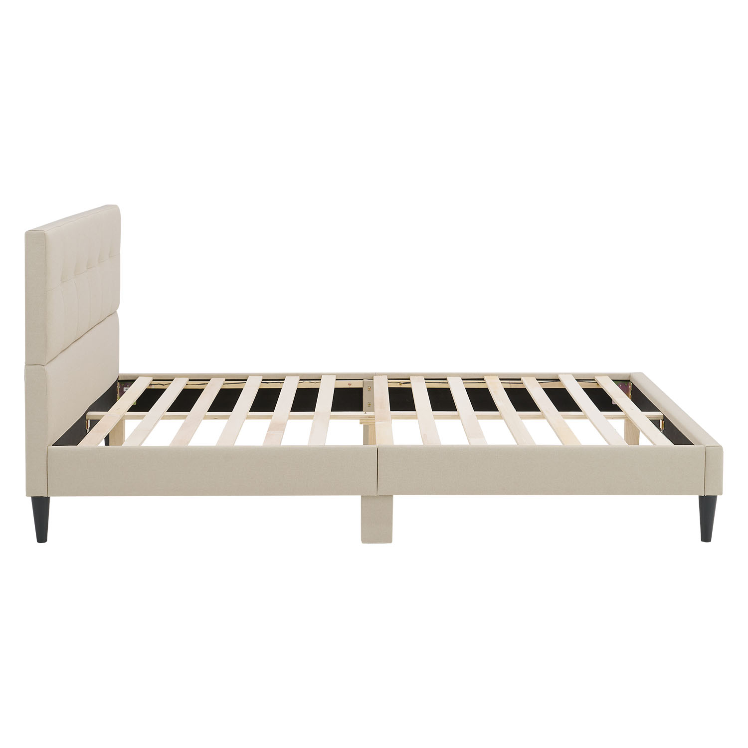 Upholstered bed 140x200 cm beige | with slatted frame | double fabric bed frame