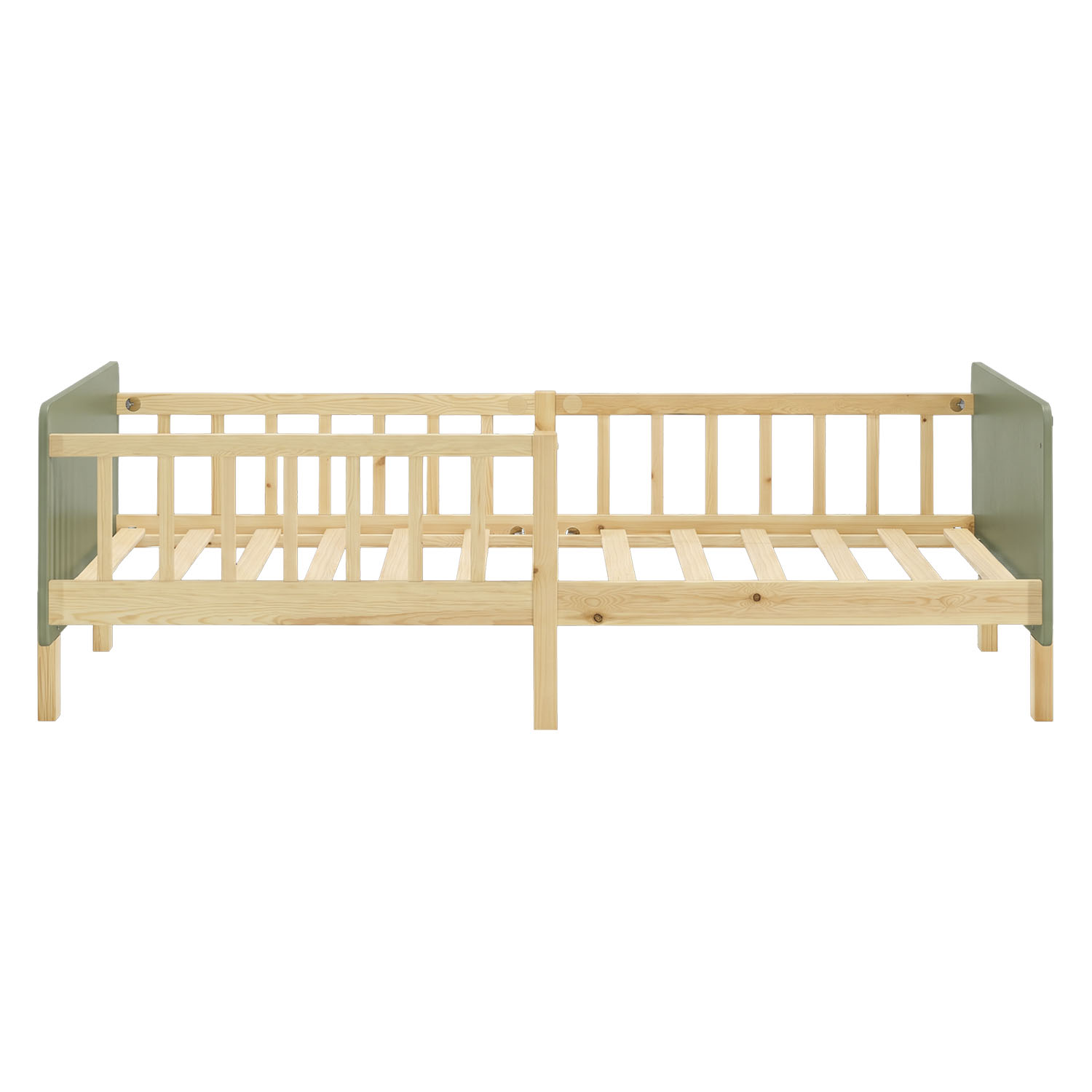 Single bed 90x200 cm Green with Mattress Wooden Bed frame Toddler bed with safety rail Kids bed Childrens bed Slatted frame