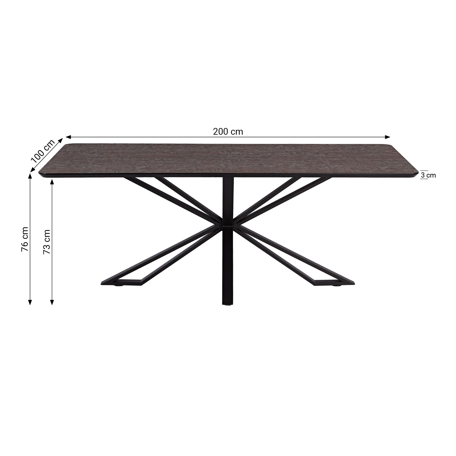 Dining set | 6-piece set upholstered chairs brown bouclé Leder with armrest | swivel | dining table brown metal frame 200 x 100 cm