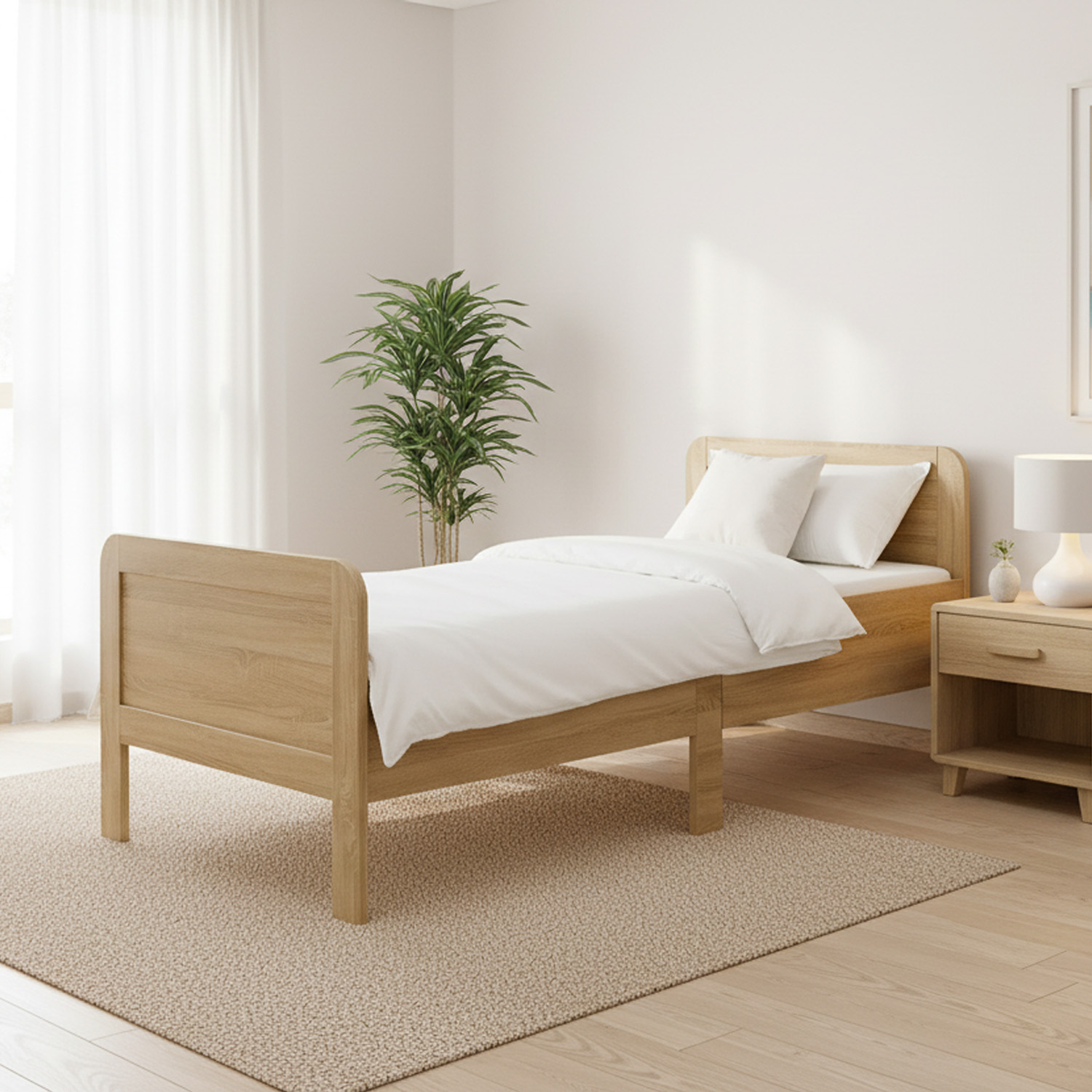 Comfort Bed 100x200 cm Natural | Senior Bed Height Adjustable with Slatted Frame | Single Bed | Wood