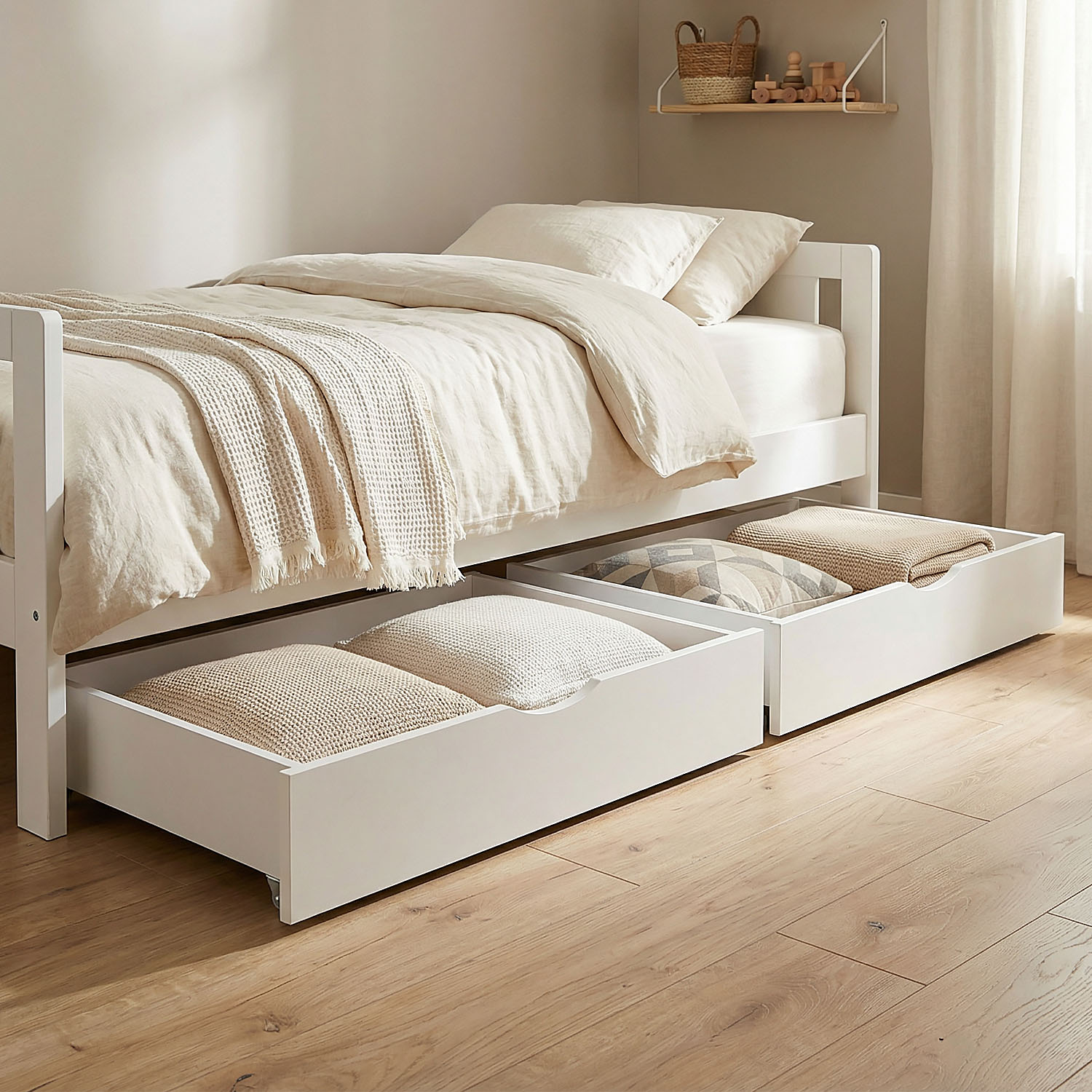 Under Bed Storage 2 Wooden Bed Drawers White Below Bed Storage Unit Organizer Pull-out Bed Box