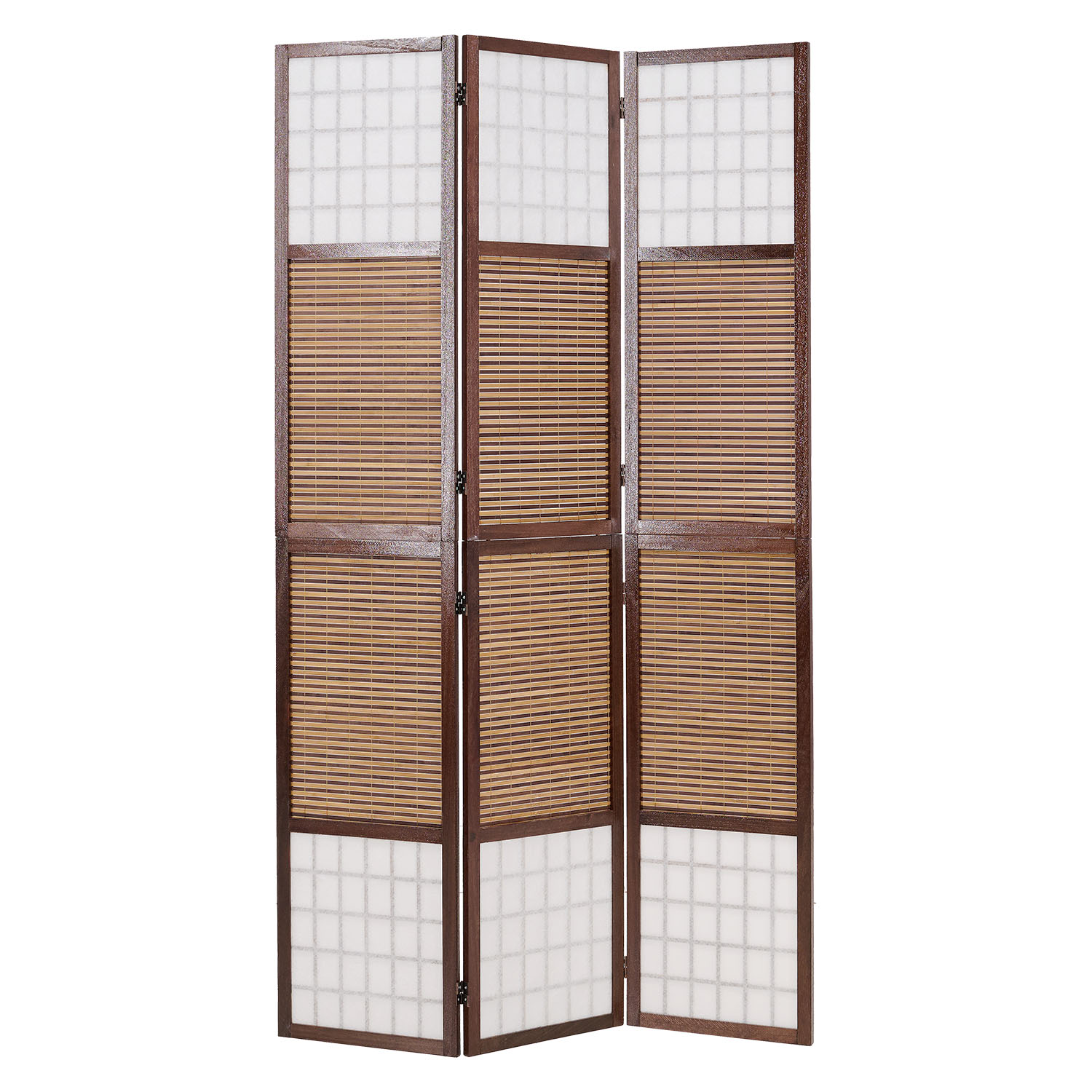 Brown 3-panel folding screen – bamboo & shoji rice paper, 200 cm