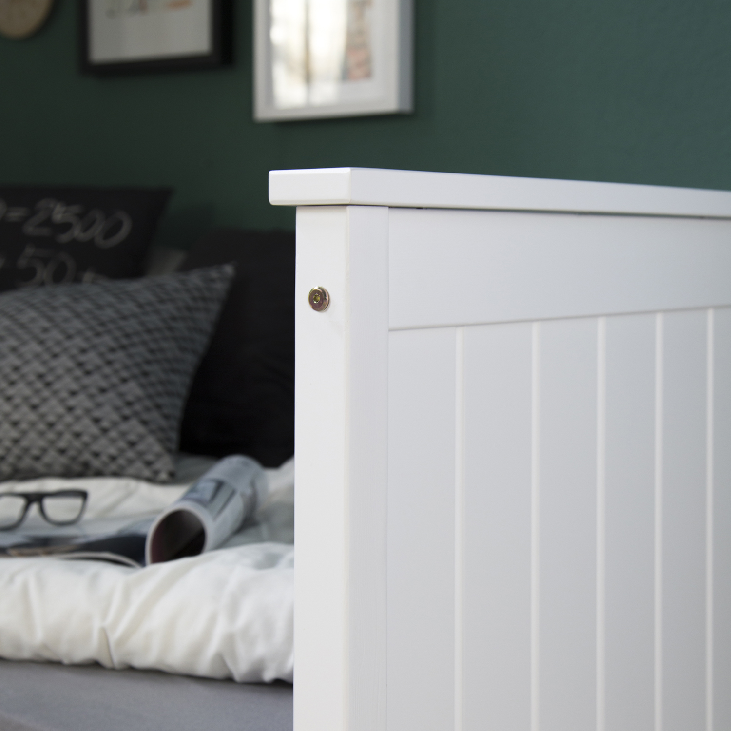 Wood Bed 90x200 cm White | Single Bed | with Slatted Frame | Country House Style | Kids Youth Guest Bedroom