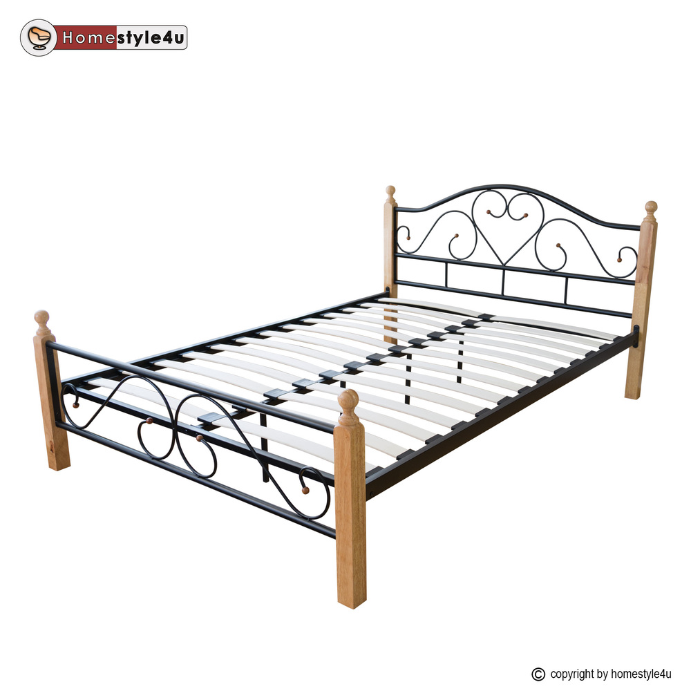 Metal Bed 160x200 Black Daybed Double Bed Youth Bed with Slatted Frame